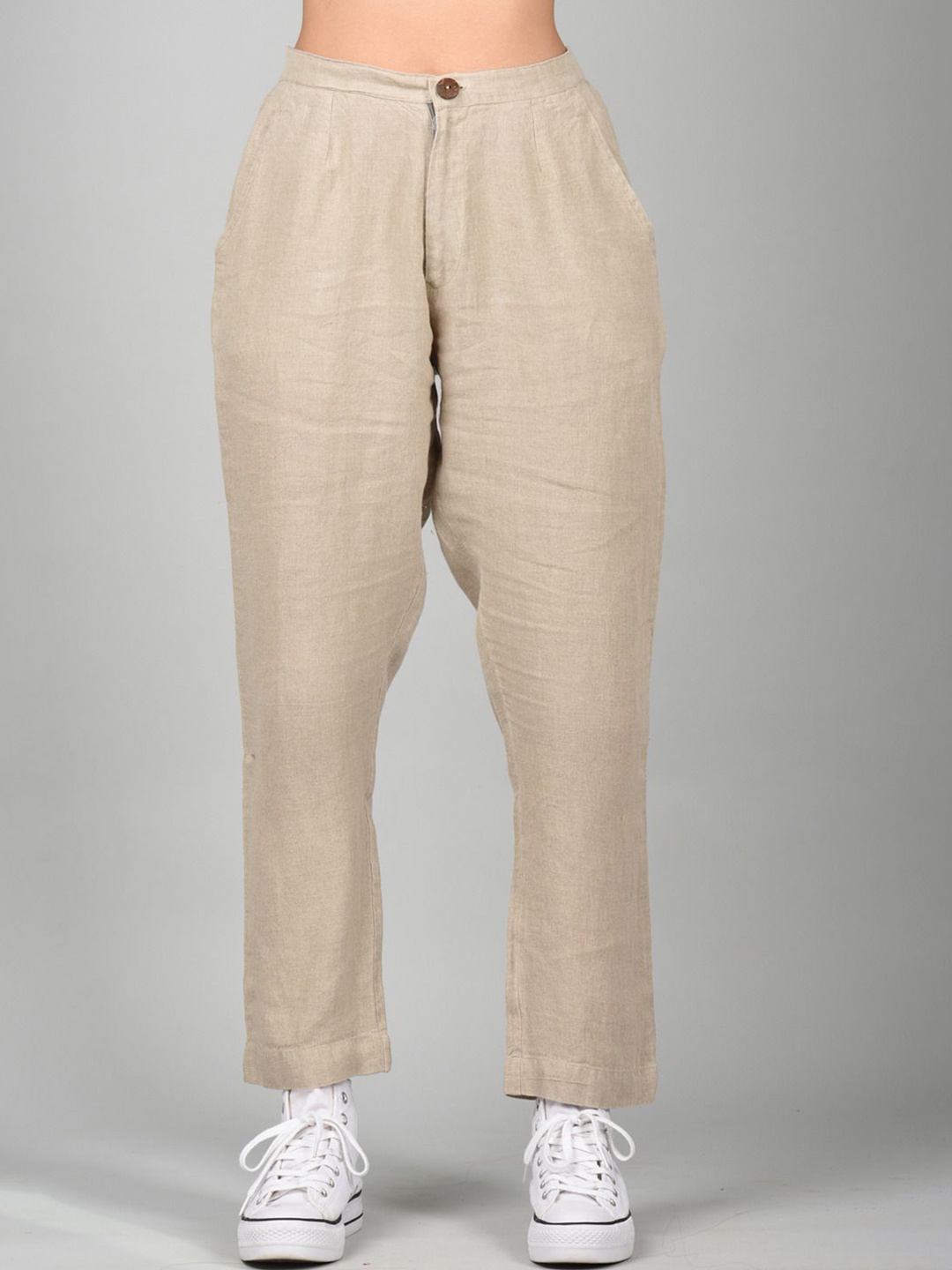 

Linen Options Women Linen Relaxed Solid Trousers, Nude