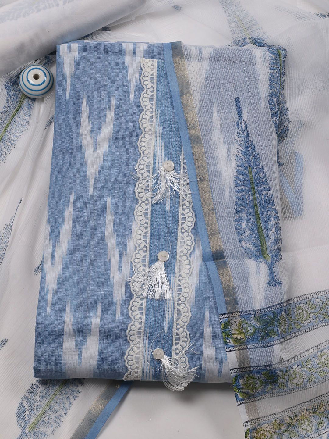 

Meena Bazaar Unstitched Dress Material, Blue