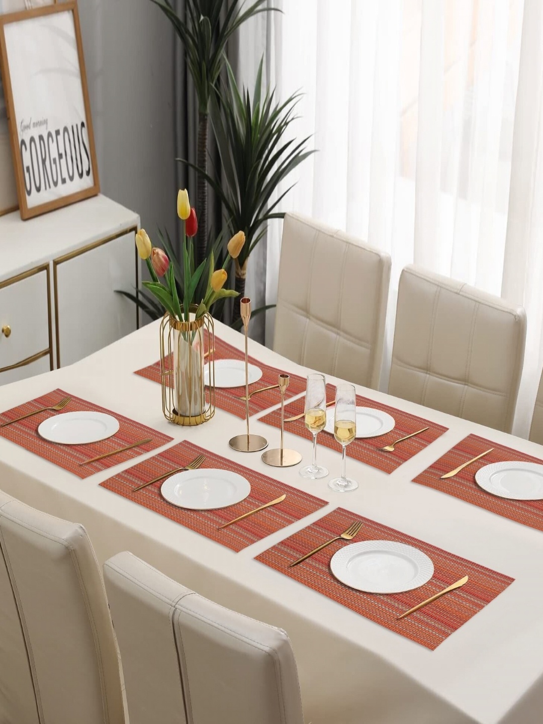 

Dakshya Industries 6Pcs Maroon Striped Rectangle Shape Table Placemats