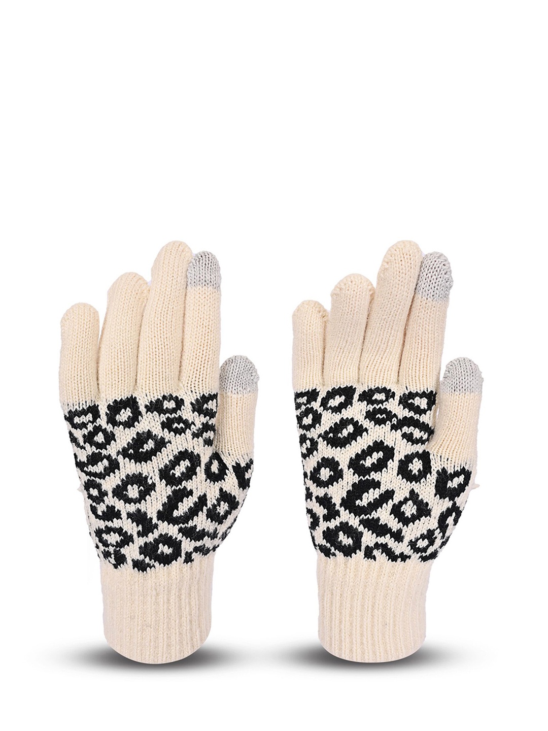 

LOOM LEGACY Women Patterned Acrylic Touchscreen Gloves, Cream