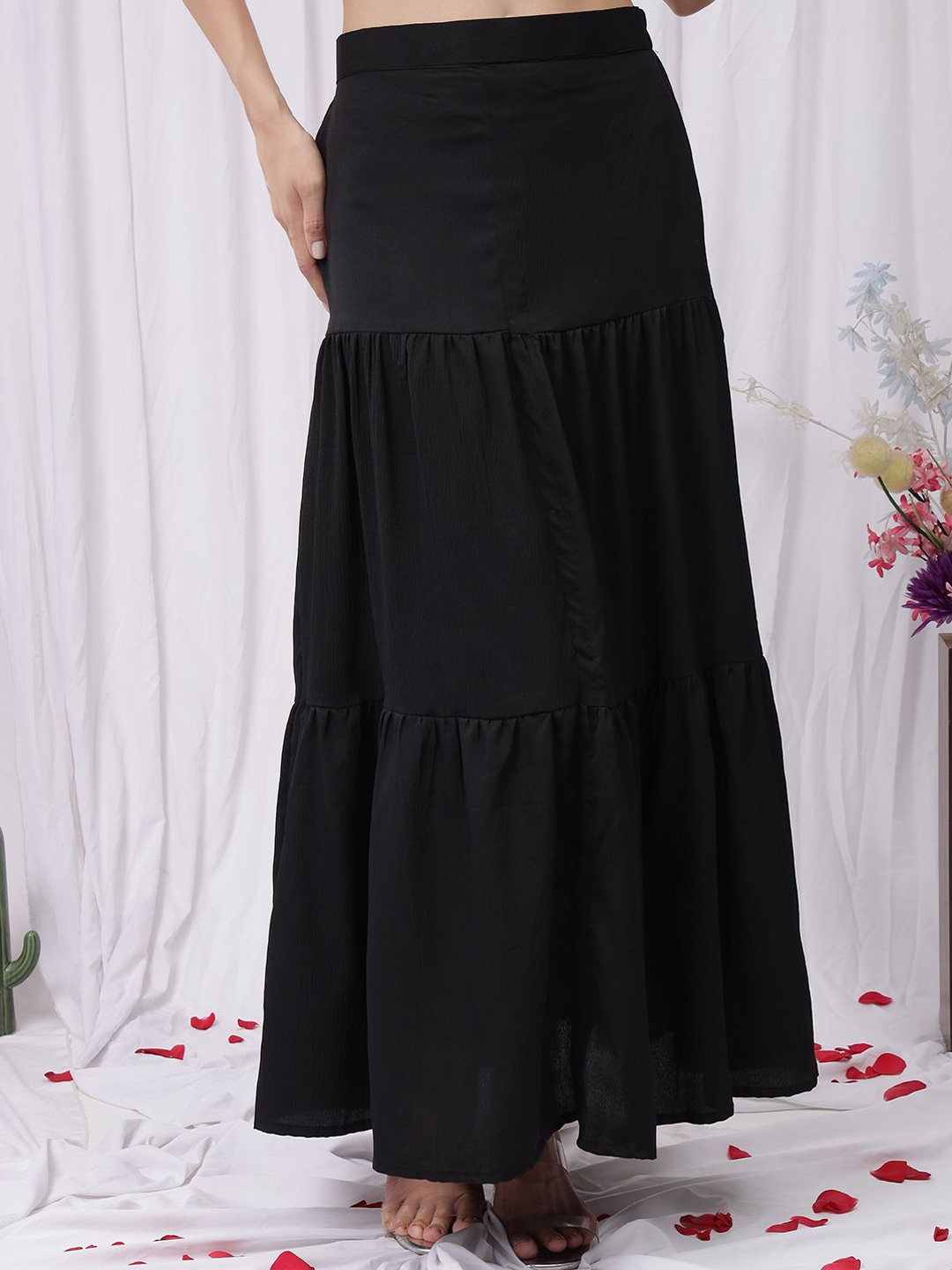 

NEUDIS Women Maxi Tiered Skirt, Black