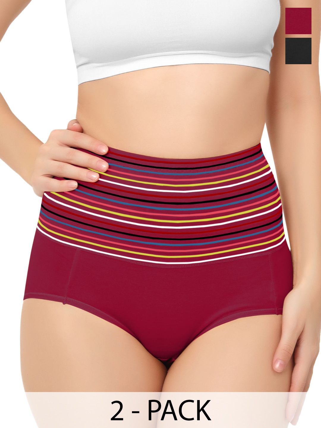 

Bella Voste Pack Of 2 Striped High Waist Tummy Shaper Brief, Black