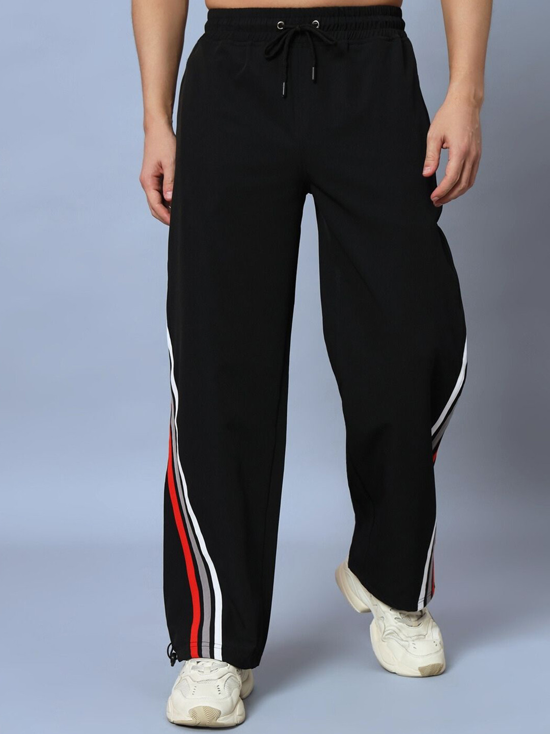 

WEARDUDS Men Relaxed Fit Striped Trousers, Black