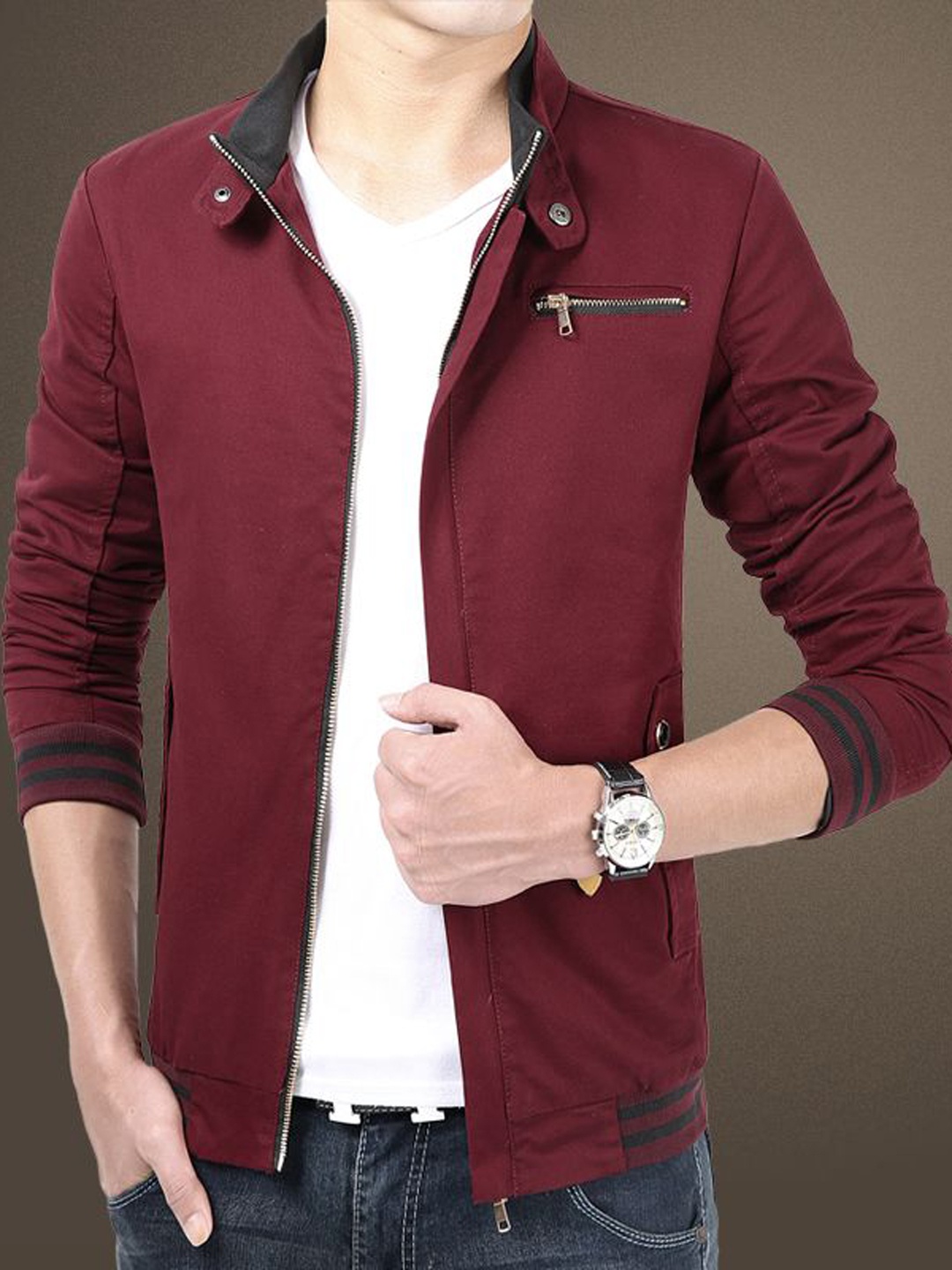 

StyleCast x Revolte Men Stand Collar Insulator Outdoor Tailored Jacket, Maroon