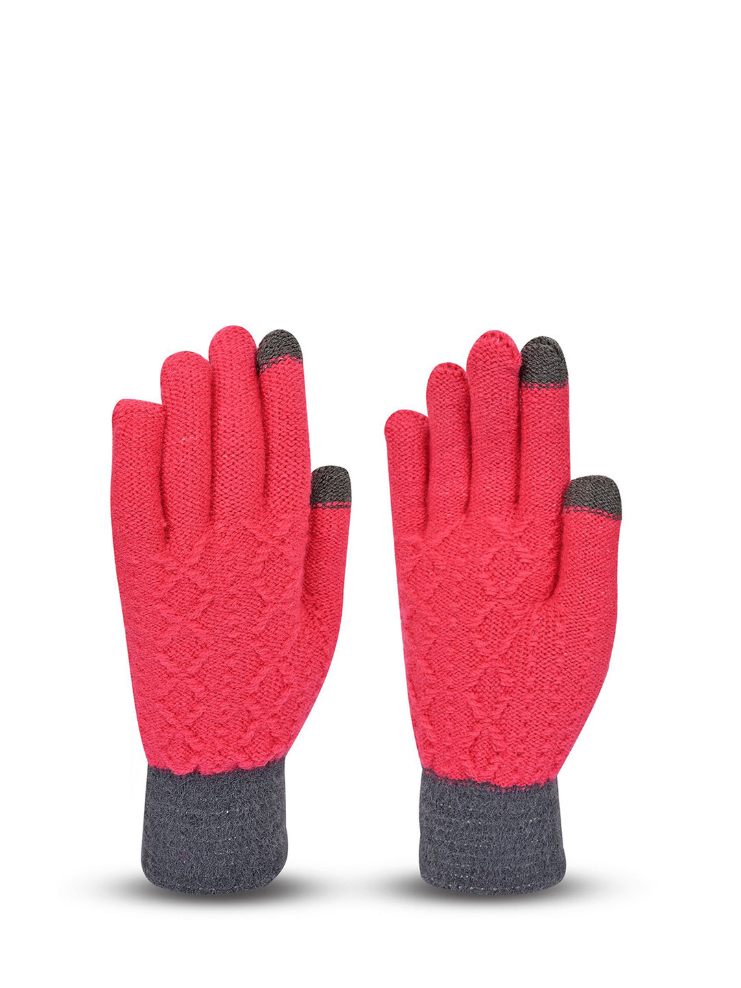 

LOOM LEGACY Women Patterned Acrylic Winter Gloves, Red