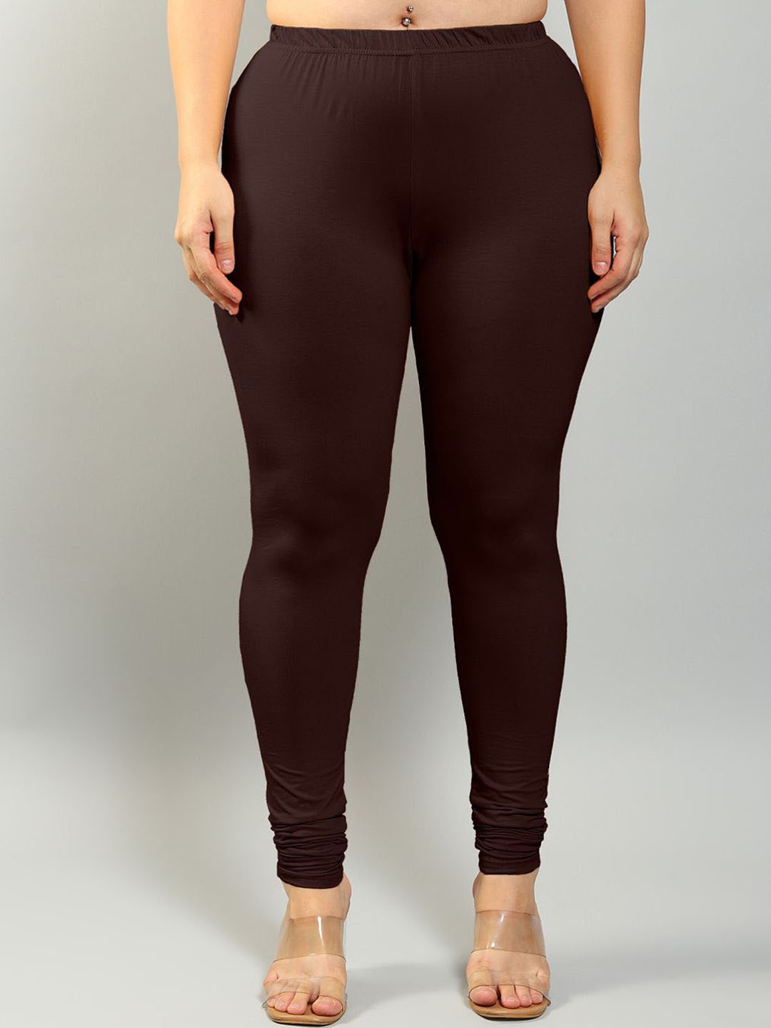

Plus Size Women Knitted Churidar-Length Leggings, Coffee brown