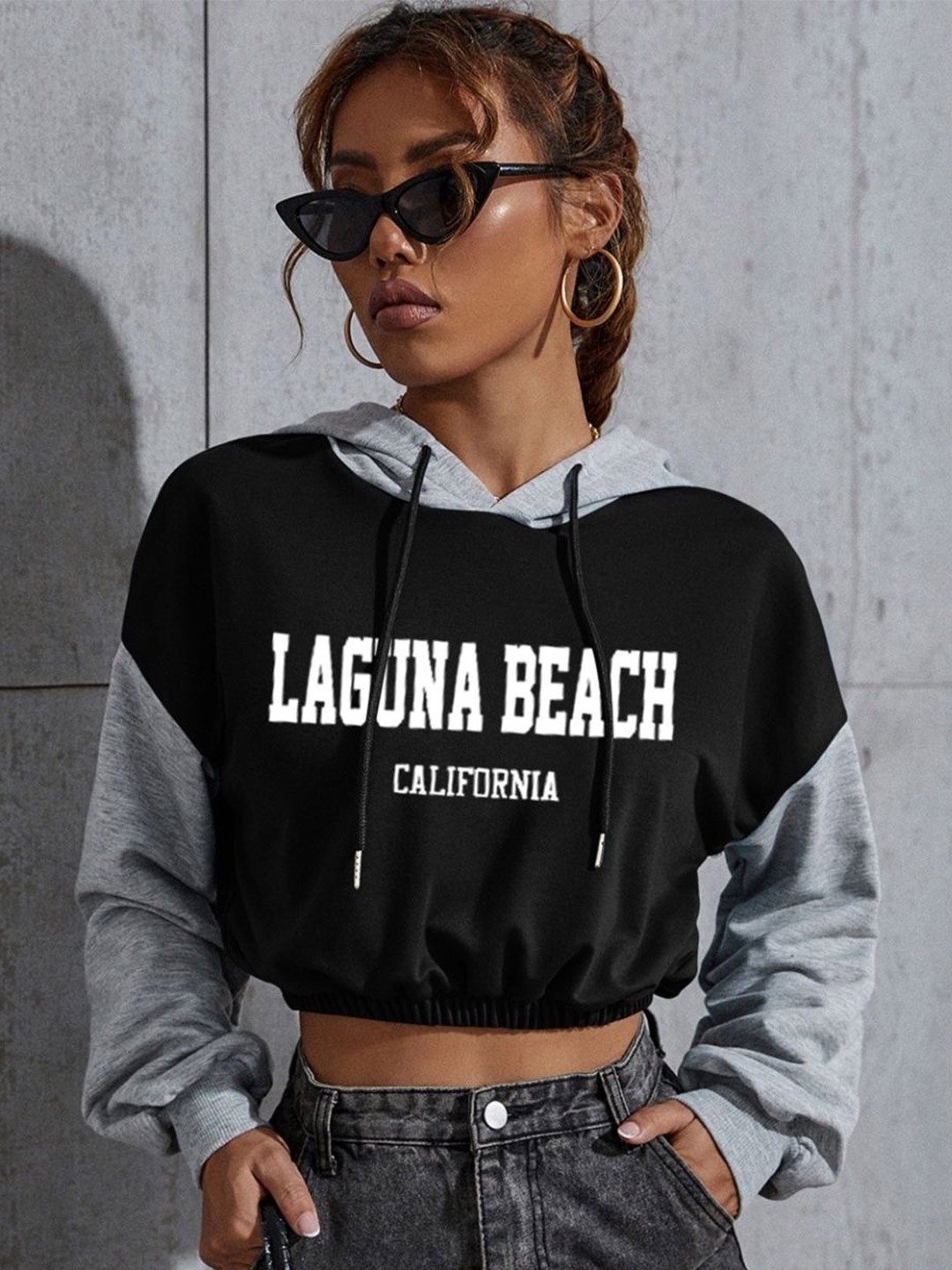 

KPOP Women Typography Printed Hood Pullover Sweatshirt, Black