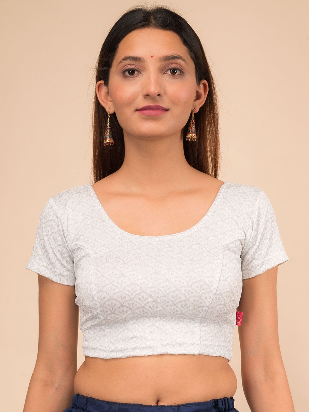 

Bindigasm's Advi Round Neck Saree Blouse, Silver