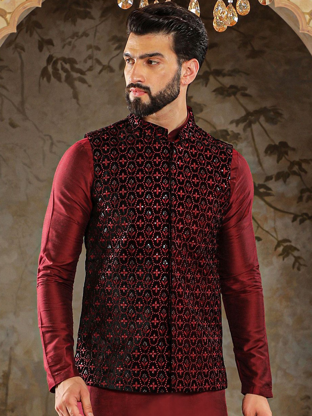 

HOUSE OF DEYANN Embroidered Nehru Jackets, Maroon