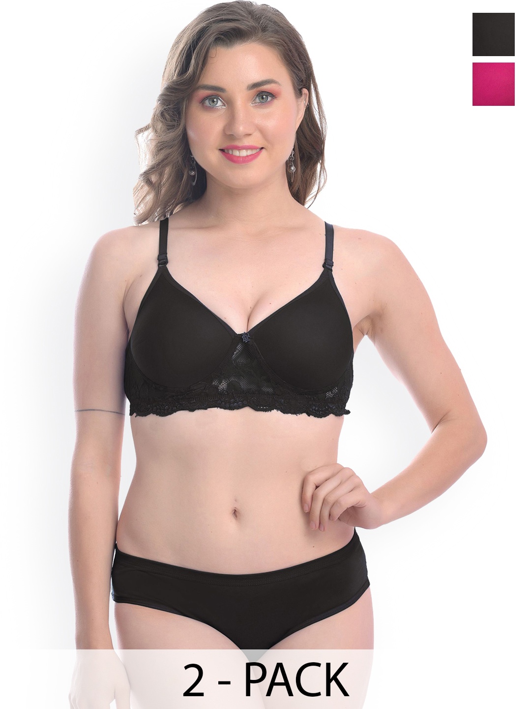 

AROUSY Pack Of 2 Lightly Padded Lingerie Set, Pink