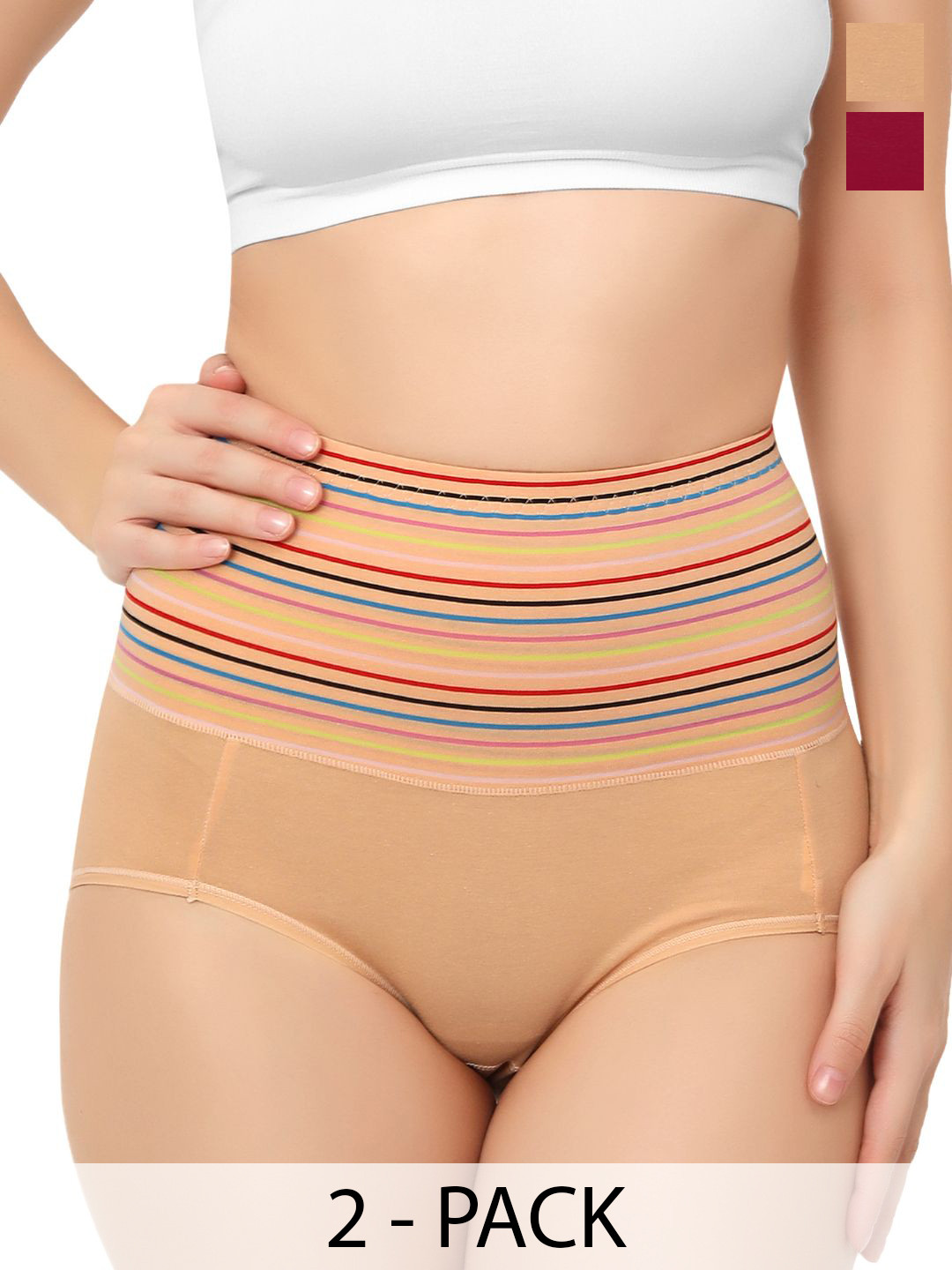 

Bella Voste Pack Of 2 Striped Tummy Tucker Shapewear, Beige