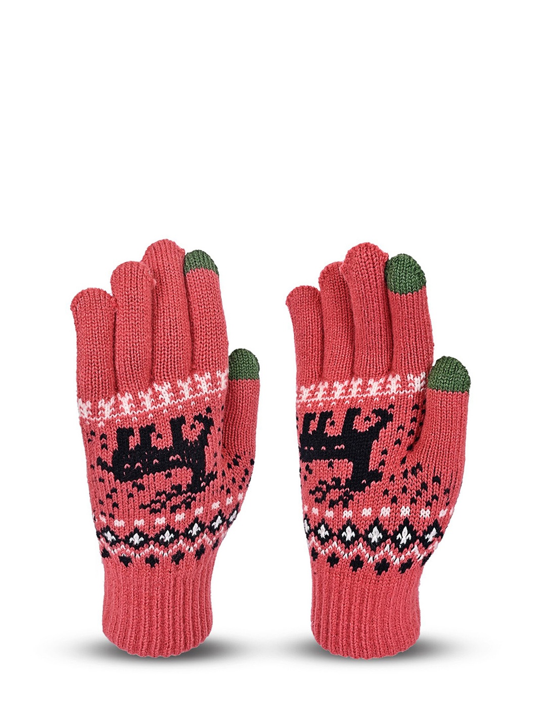 

LOOM LEGACY Women Patterned Acrylic Winter Gloves, Red