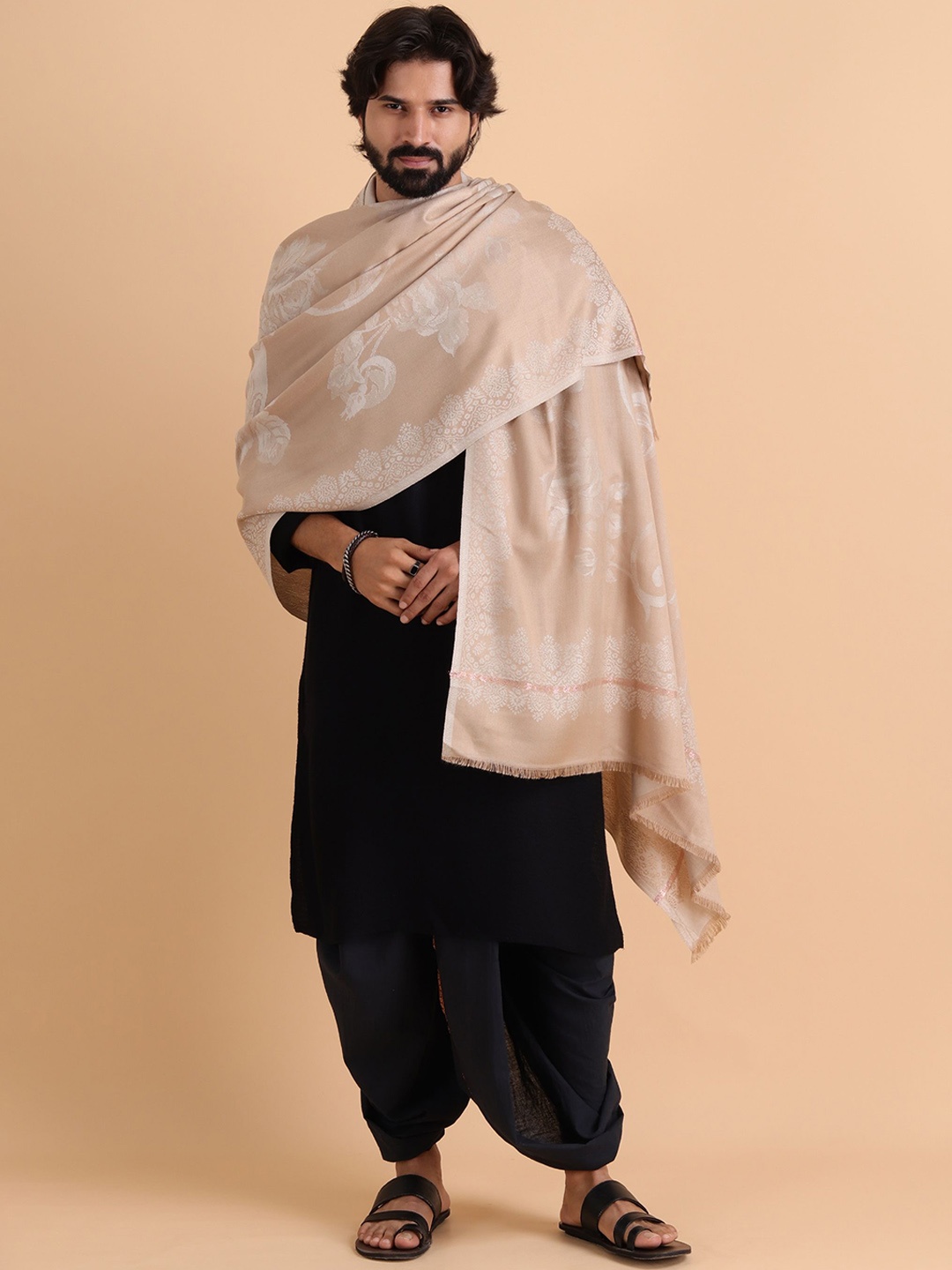 

Tweedle Floral Woven Design Reversible Shawl, Beige