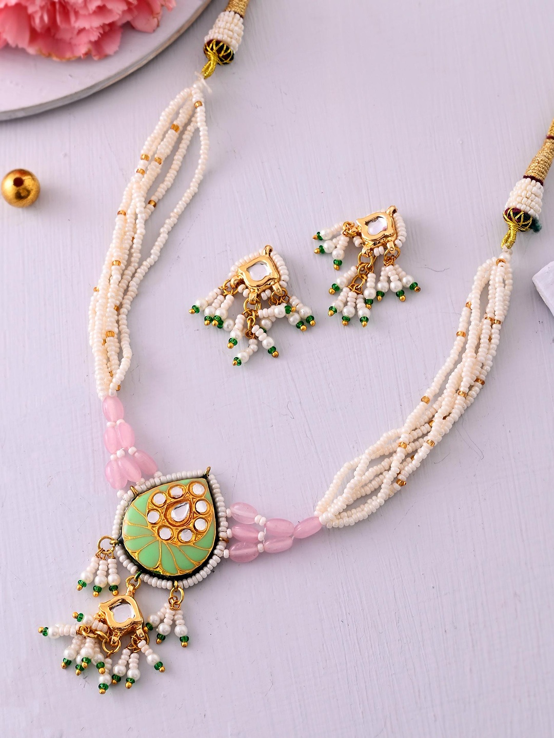 

DASTOOR Gold Plated Kundan Stones Studded Necklace & Earrings