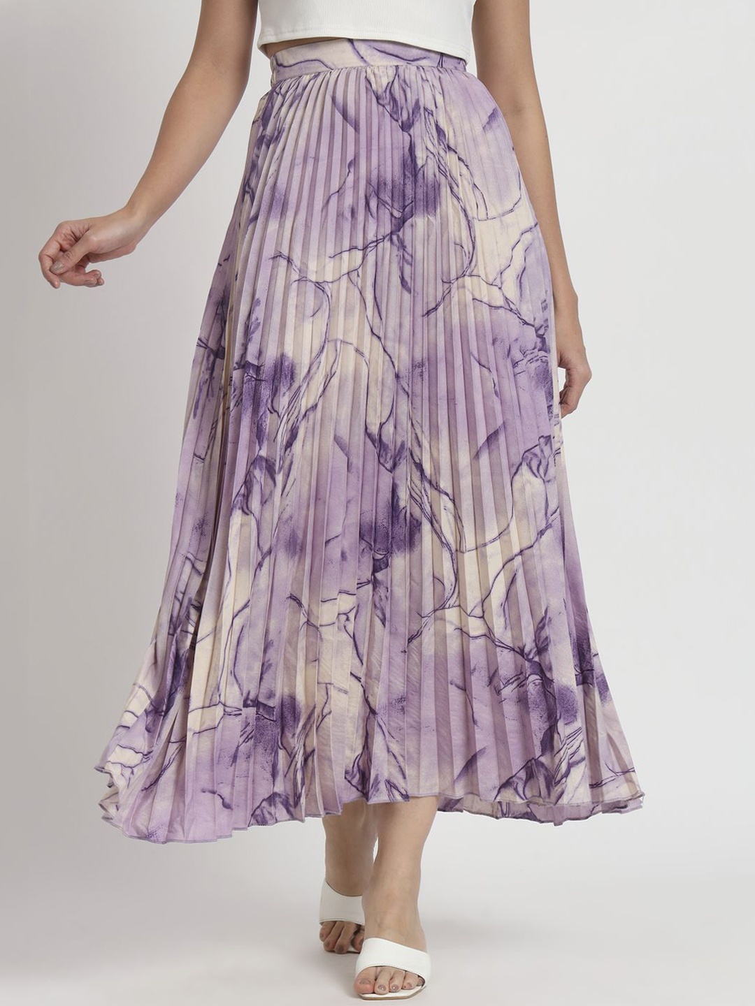 

ZWERLON Women Printed Pleated A-Line Maxi Skirt, Purple