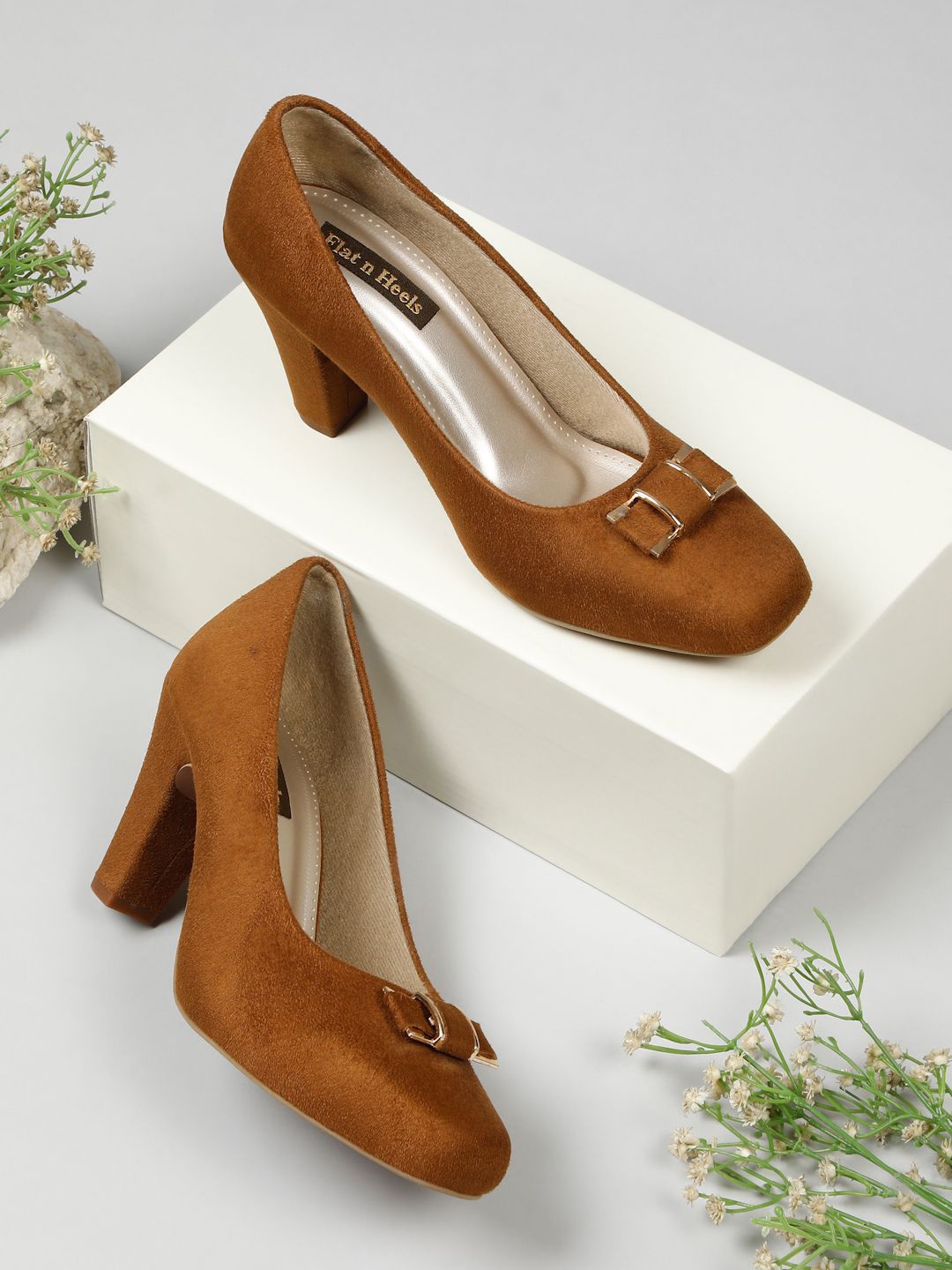 

Flat n Heels Suede Block Heel Pumps, Tan