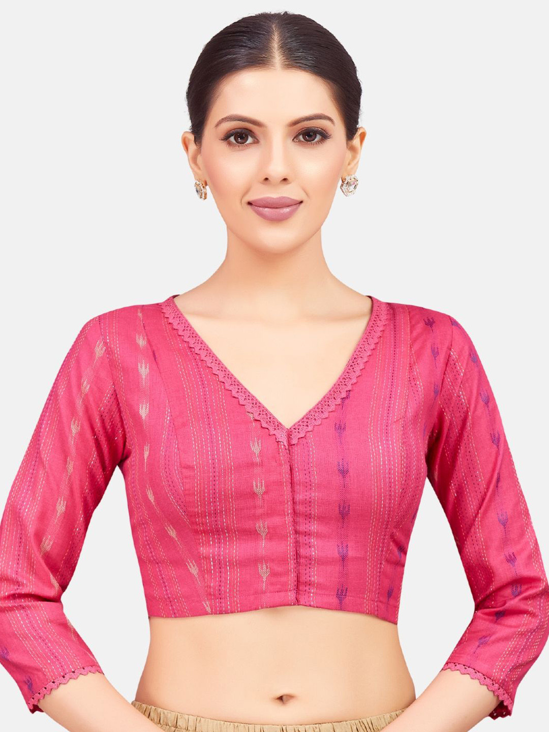 

Studio Shringaar Printed Pure Cotton Non-Padded Saree Blouse, Pink