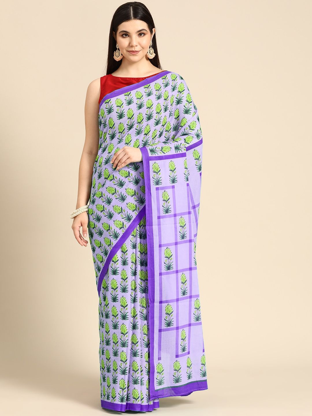 

BUTA BUTI Floral Pure Cotton Saree, Purple