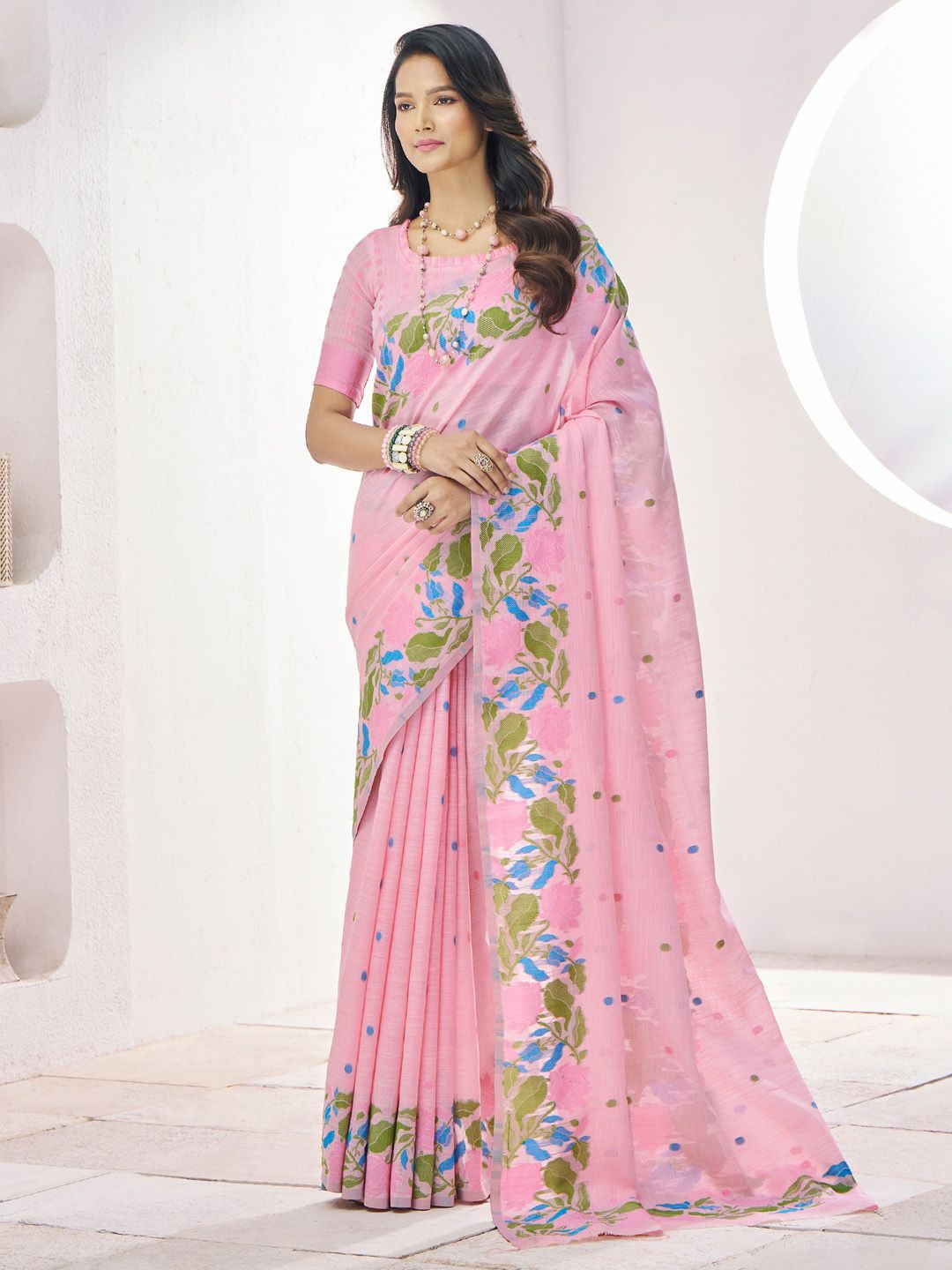 

Anouk Floral Woven Design Saree, Pink