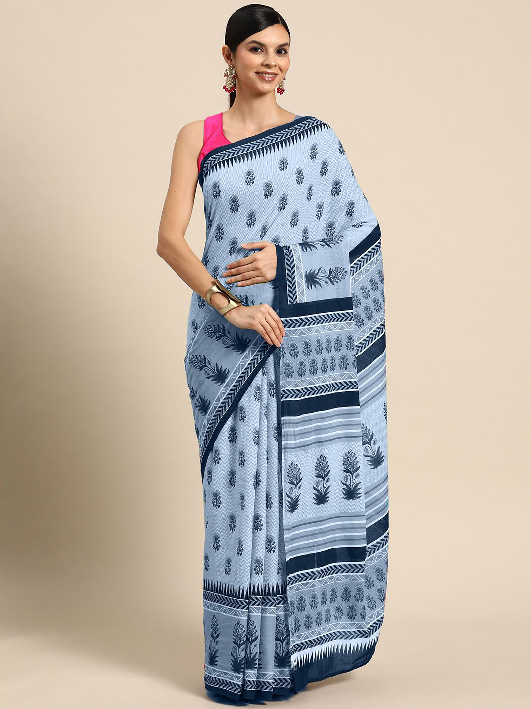 

BUTA BUTI Floral Pure Cotton Saree, Blue