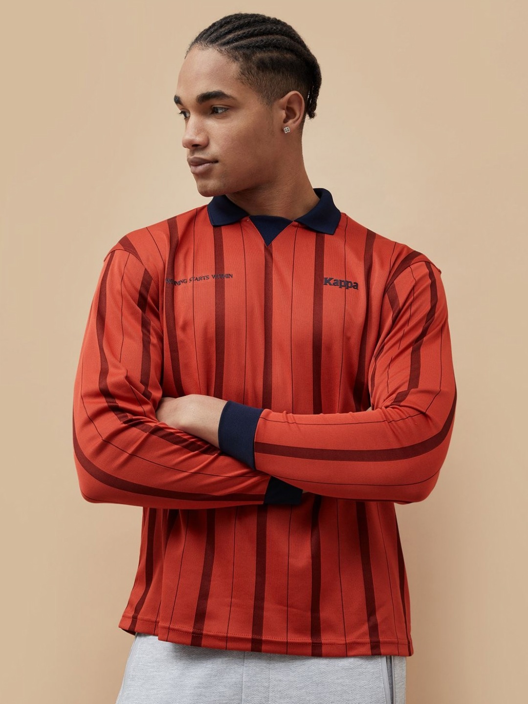 

Kappa Men Printed Polo Collar Extended Sleeves Pockets T-shirt, Red
