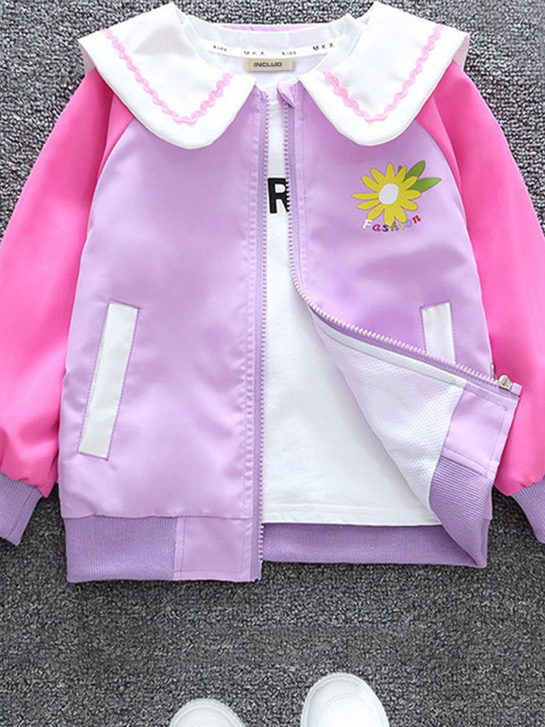 

INCLUD Girls Open Front Jacket with Embroidered Detail, Purple