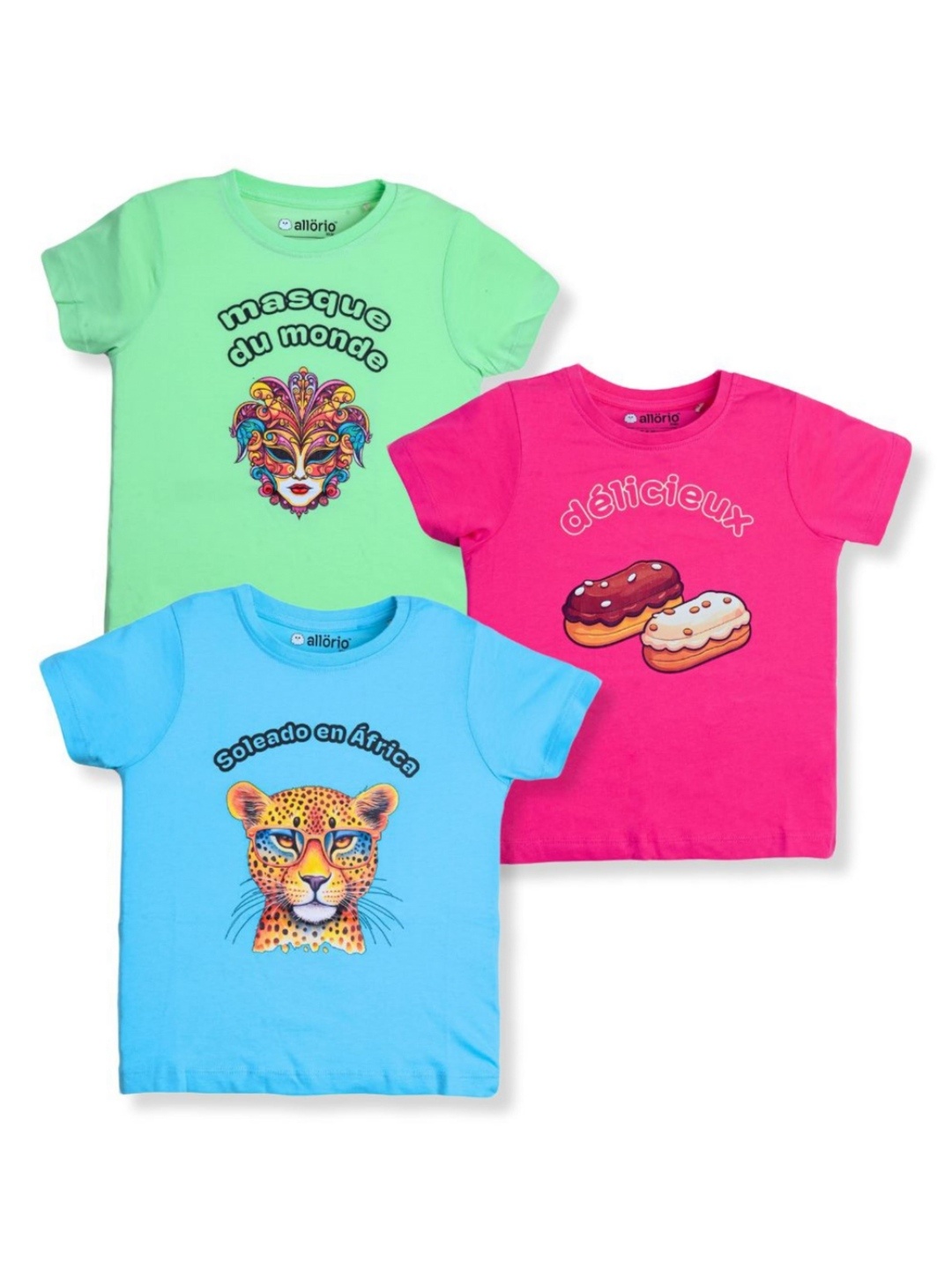 

allorio kids Girls 3 Printed Applique Slim Fit T-shirt, Multi