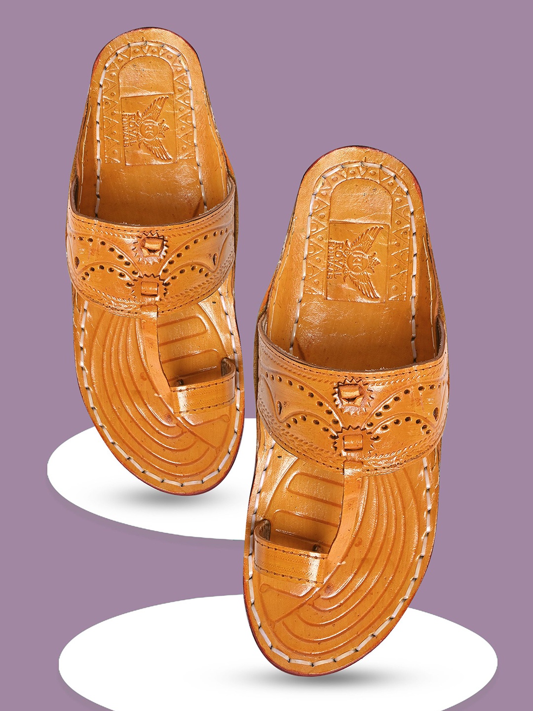 

ROYAL KHWAAB Men Ethnic Leather Comfort Sandals, Yellow