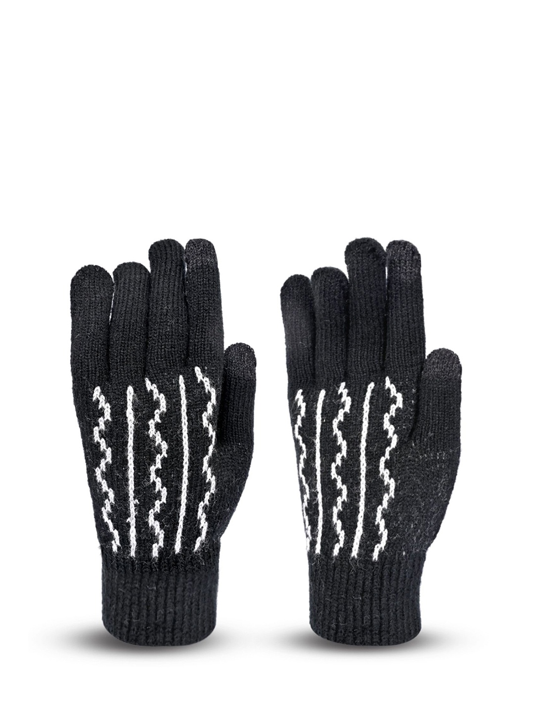 

LOOM LEGACY Women Patterned Acrylic Winter Gloves, Black