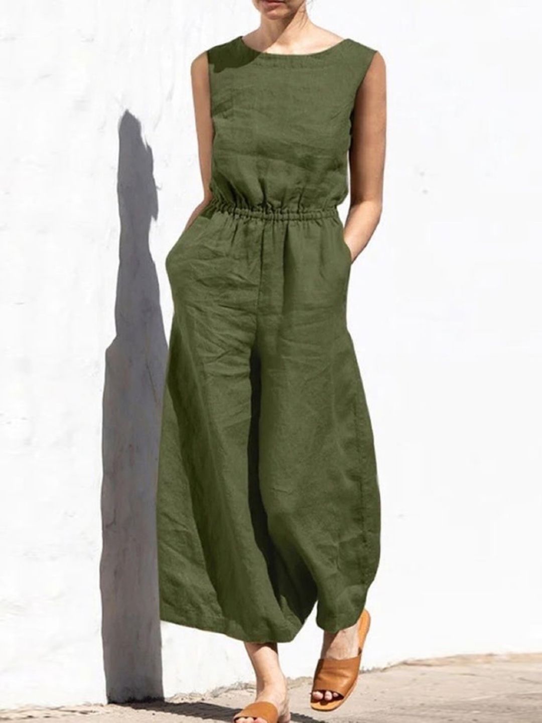 

KPOP Women Boat Neck Basic Jumpsuit, Green