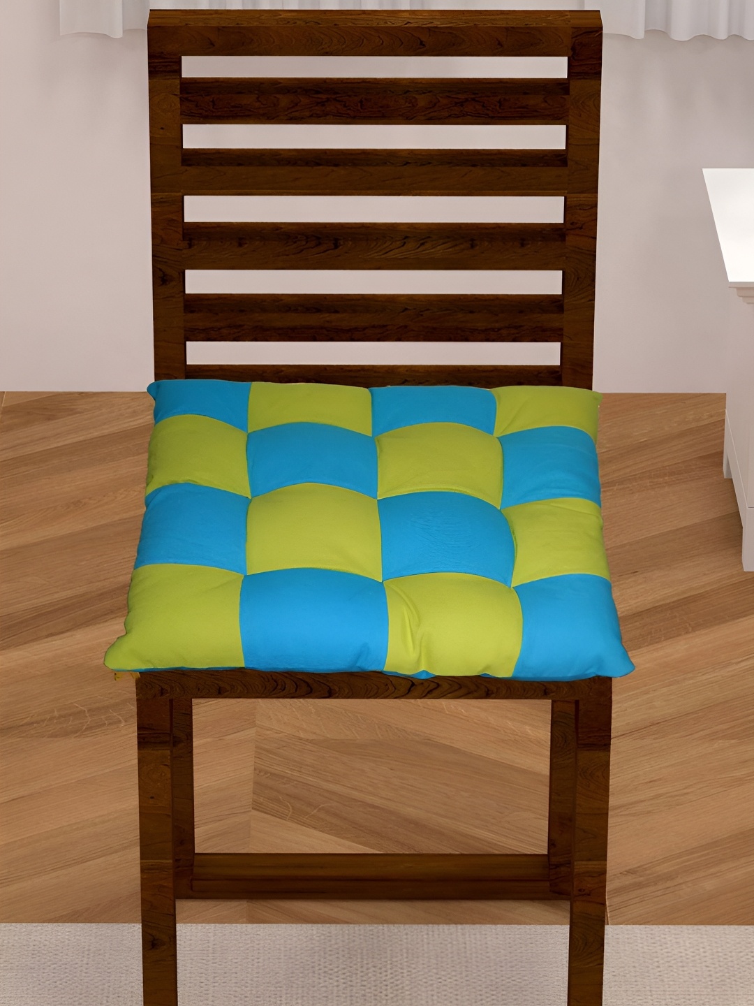 

Lushomes Blue & Green Checked Cotton Chair Pads