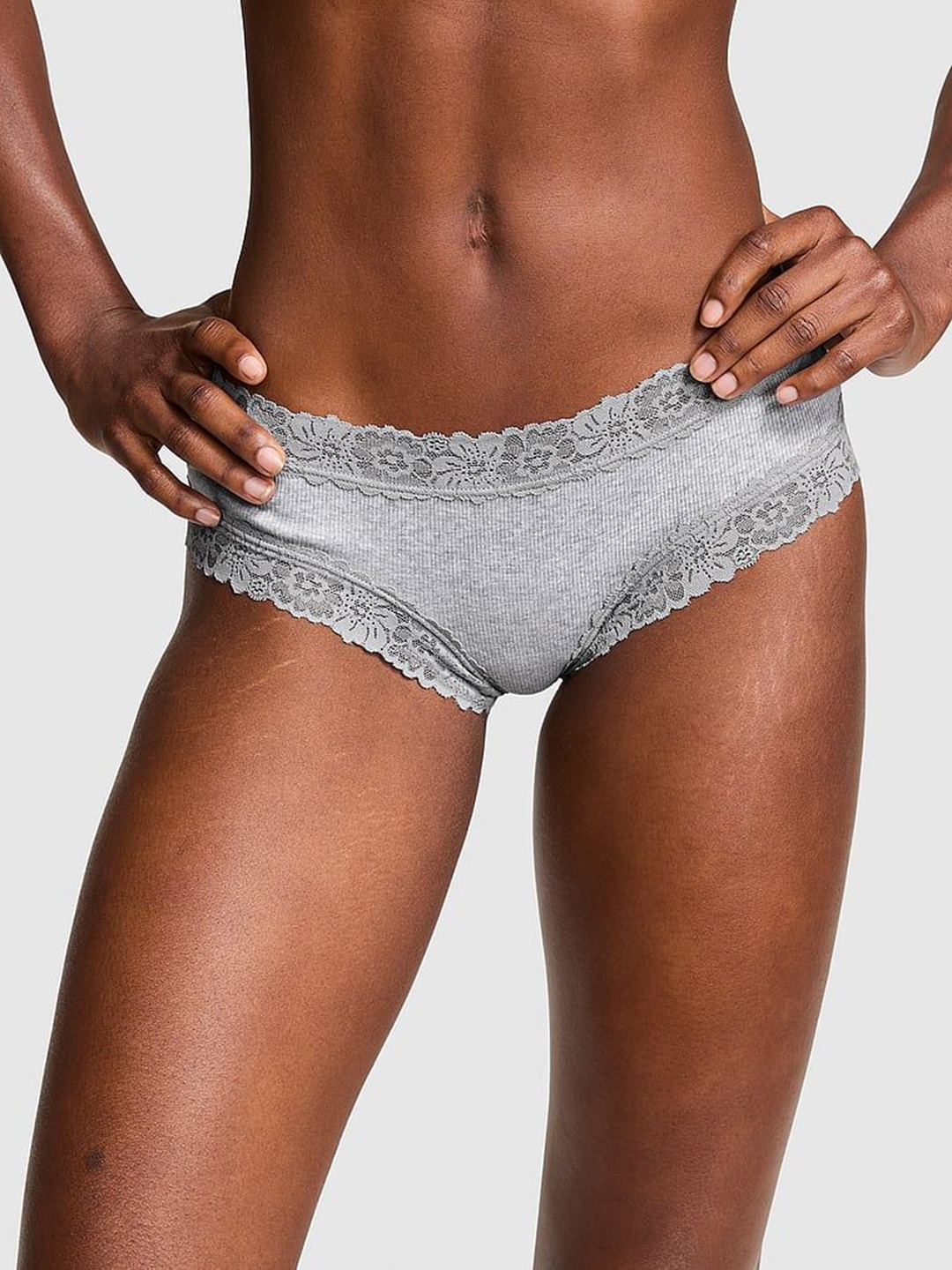 

Victoria's Secret Women Solid Lace Low-Rise Bikini Briefs, Grey