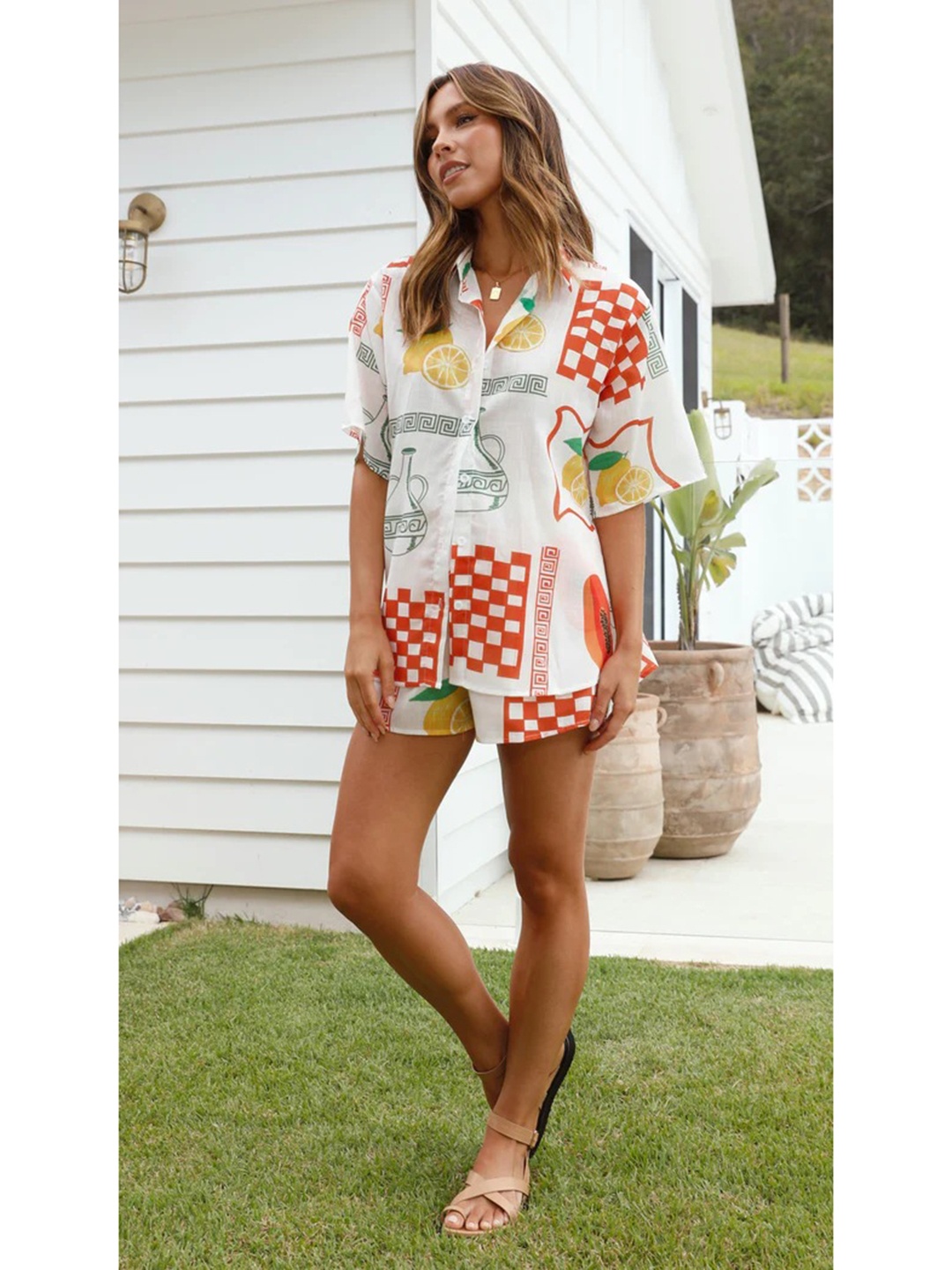 

MIAKEE Cedric Printed Shirt With Short, White