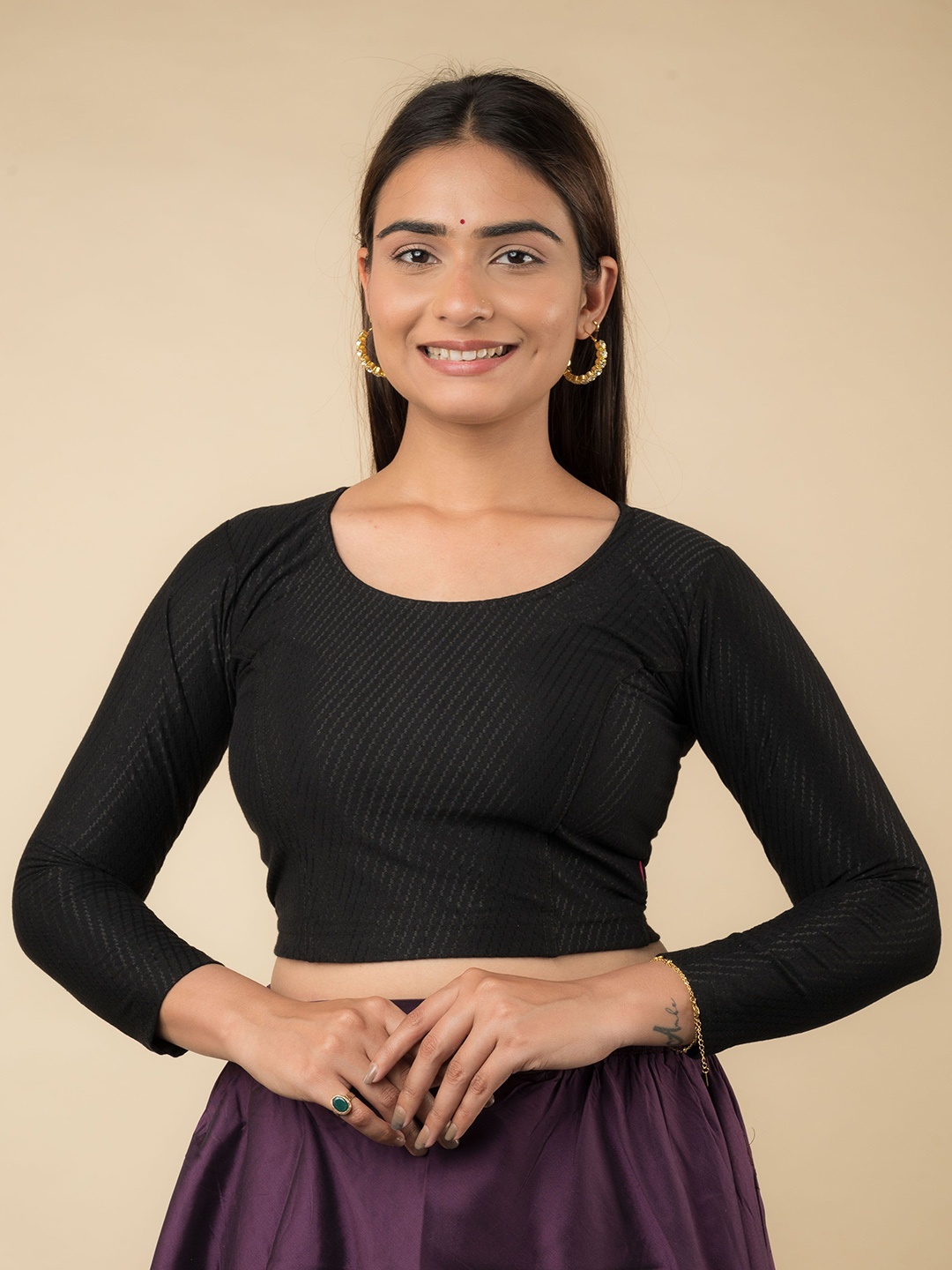 

Bindigasm's Advi Woven Design Non-Padded Cotton Saree Blouse, Black