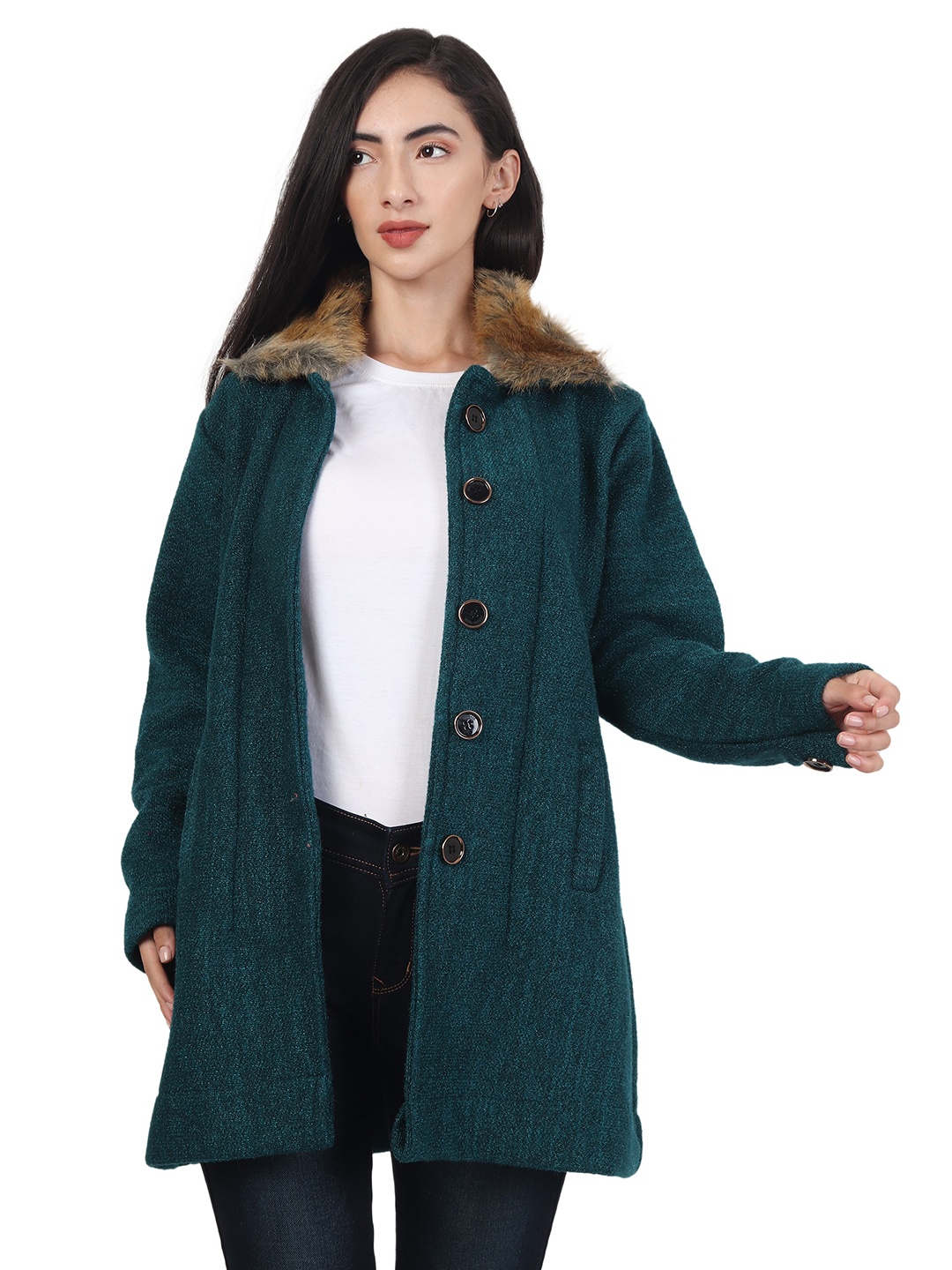 

HAUTEMODA Women Single-Breasted Overcoat, Blue