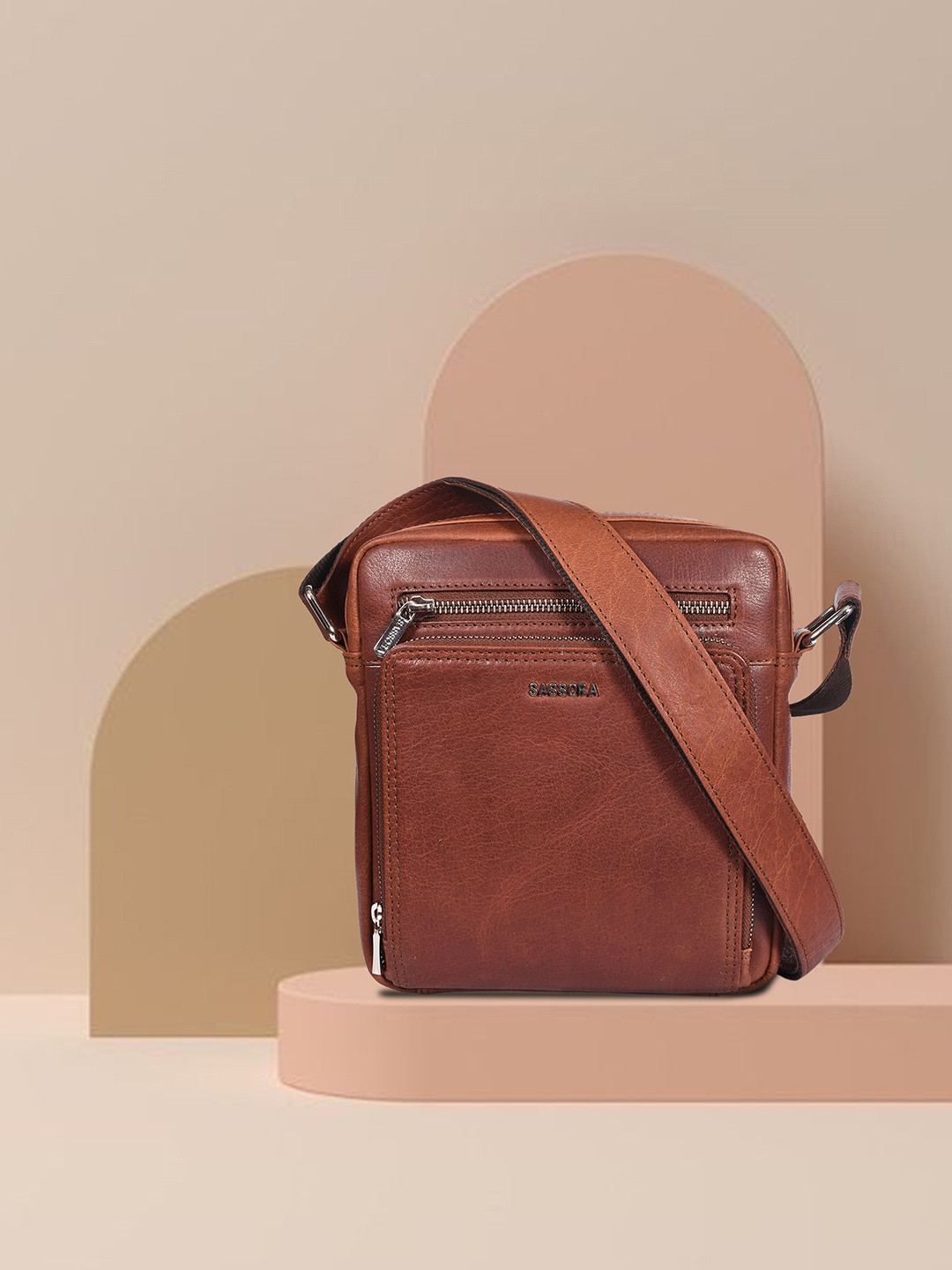 

Sassora Leather Sling Bag, Brown