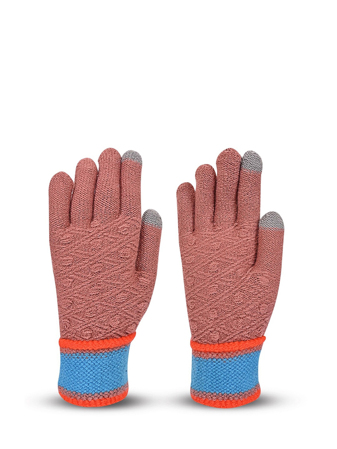 

LOOM LEGACY Women Patterned Acrylic Winter Gloves, Peach