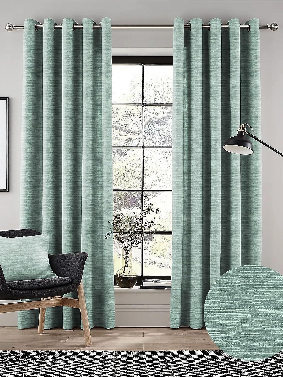 

Nefertiti Home Sea Green Set of 2 Floral Black Out Long Door Curtain