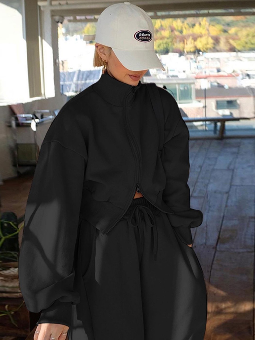 

KPOP Women Open Front Jacket, Black