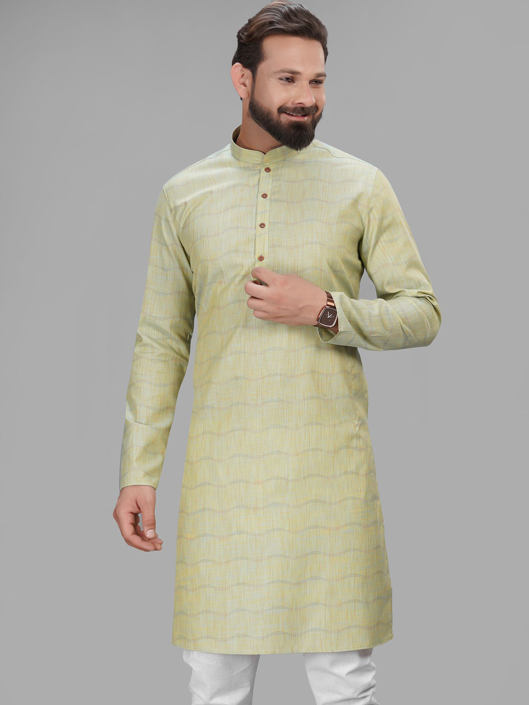 

LA'SCOOT Printed Mandarin Collar Pure Cotton Straight Kurta with Pyjamas, Sea green