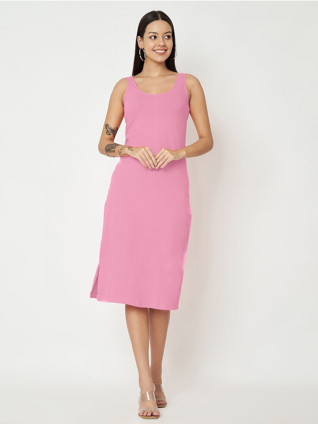 

BRINNS Women Solid Sleeveless Sheath Midi Dress, Pink