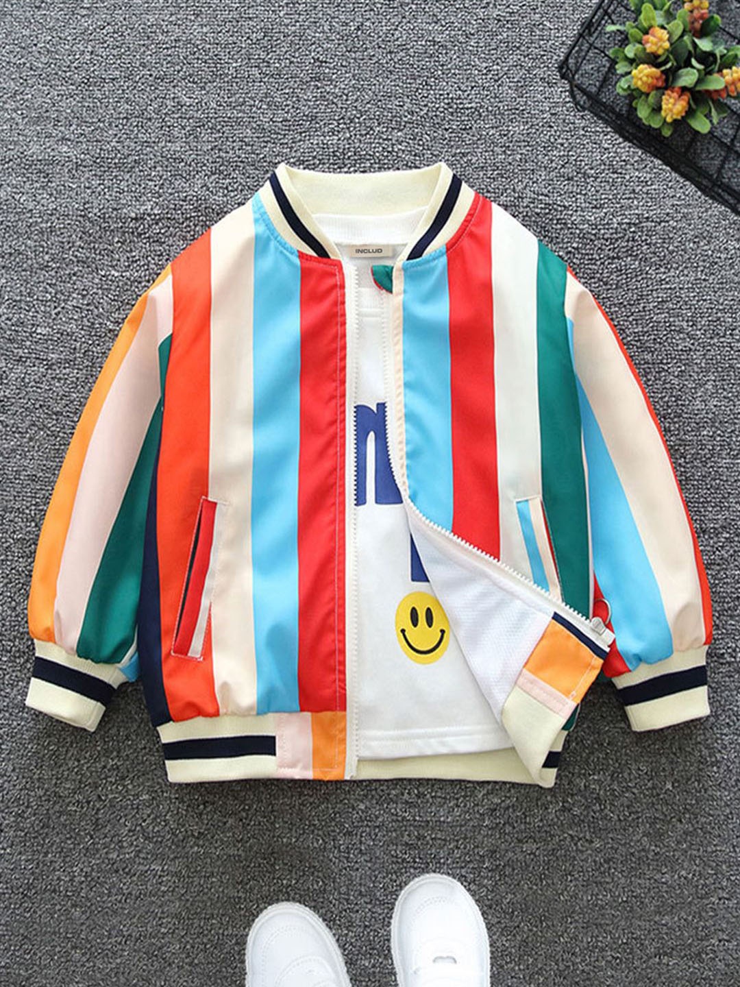

INCLUD Boys Striped Open Front Jacket, Red