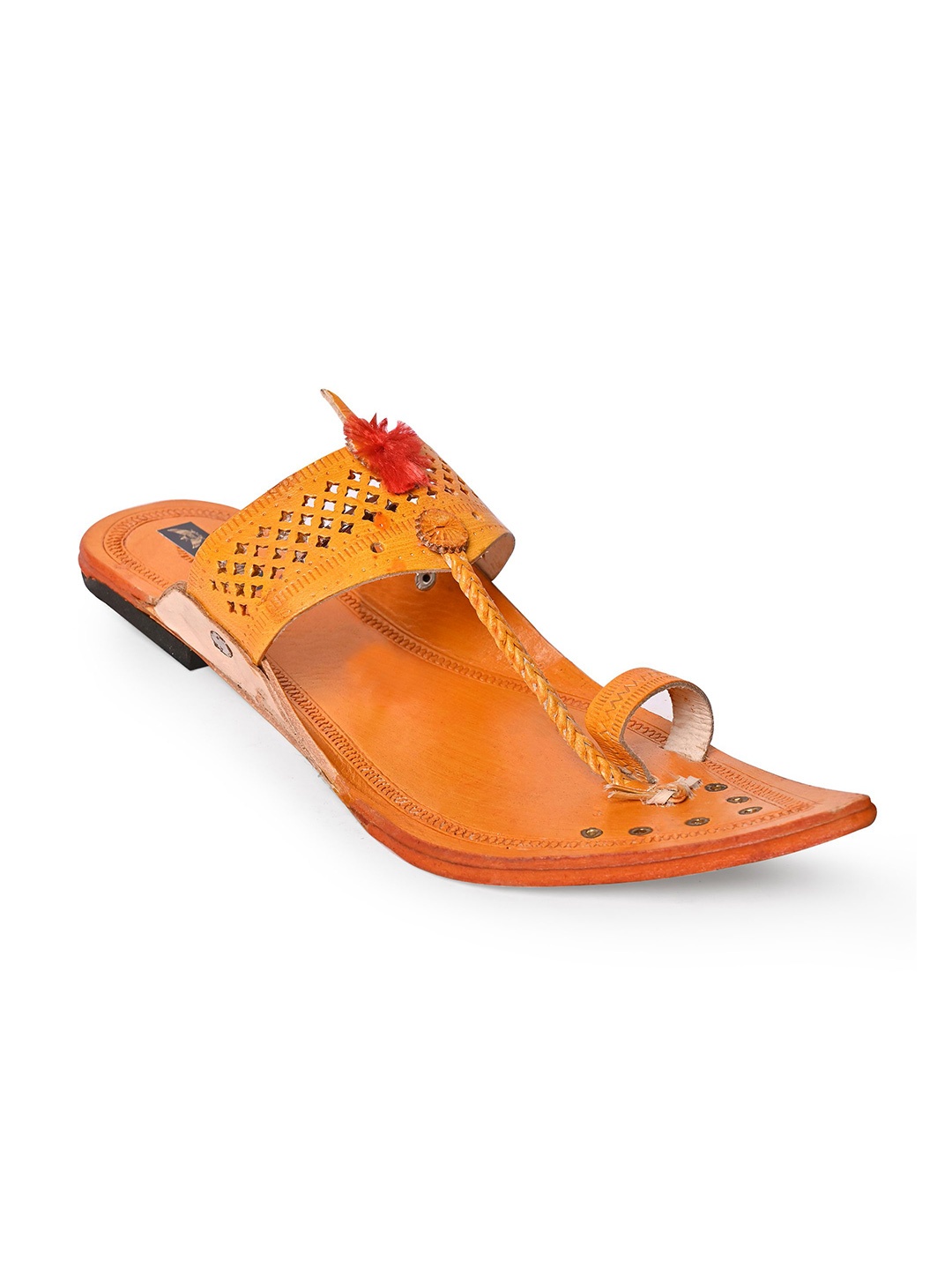 

ROYAL KHWAAB Men Ethnic Leather Comfort Sandals, Yellow