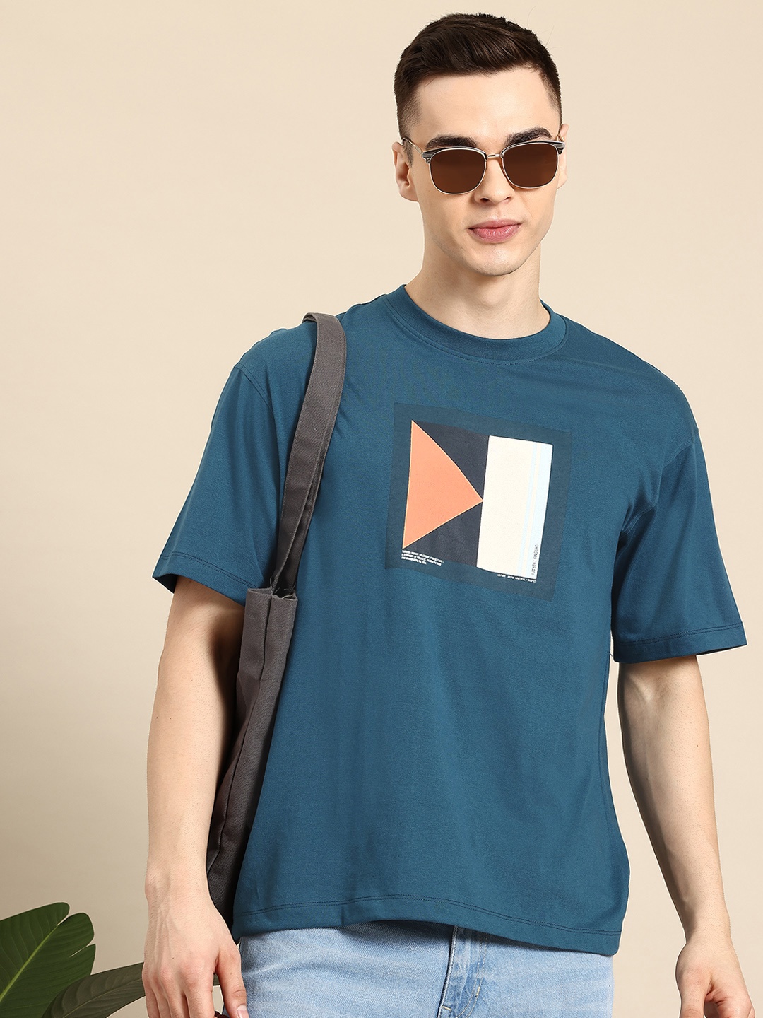 

Mast & Harbour Printed Drop-Shoulder Sleeves T-shirt, Teal