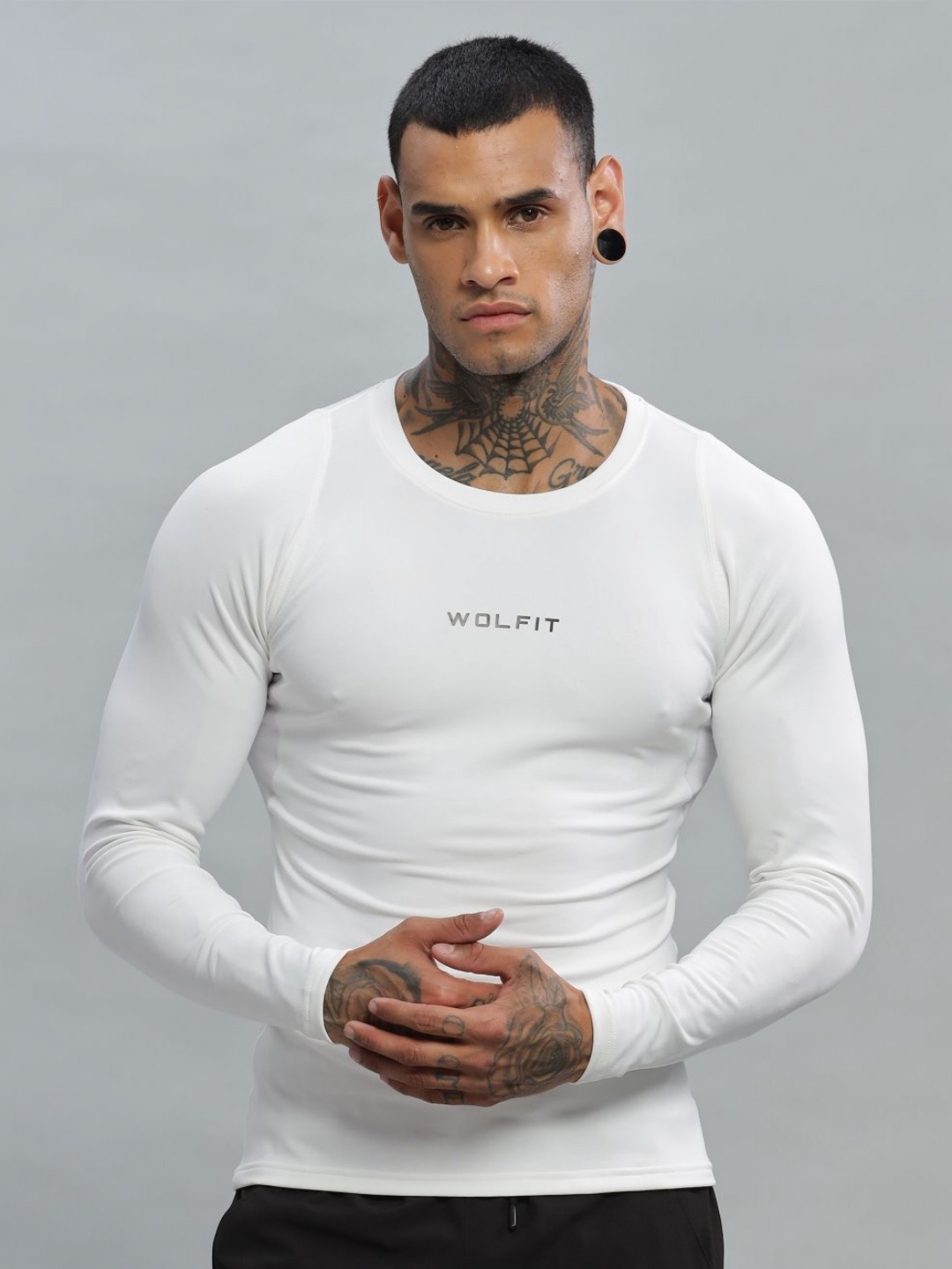 

WOLFIT ATHLEISURE Men Dri-FIT Raw Edge Compression T-shirt, White