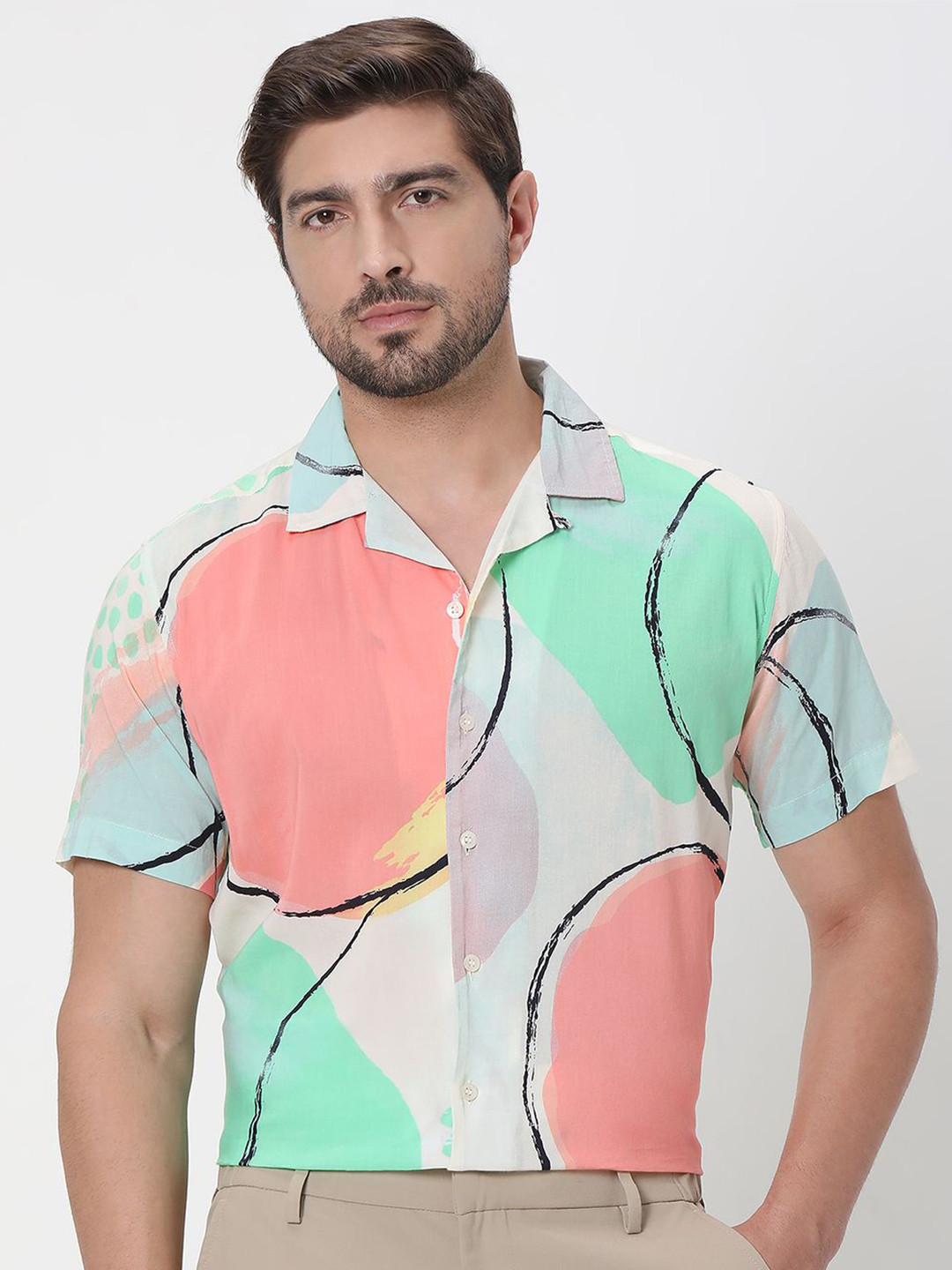 

Mufti Men Slim Fit Cuban Collar Cotton Shirt, Off white