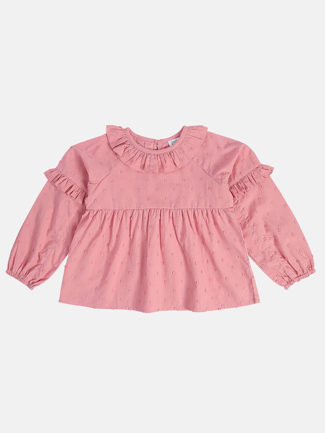 

MINI KLUB Girls Self Design Round Neck Cotton Top, Pink