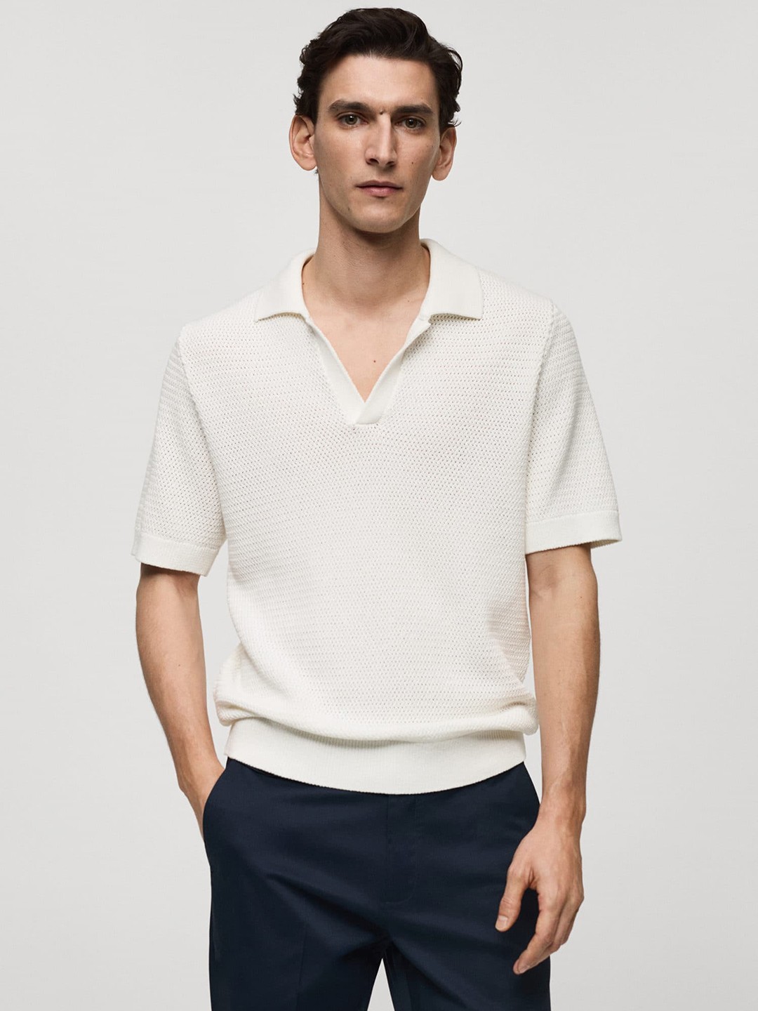 

MANGO MAN Knitted Polo Collar T-shirt, Off white