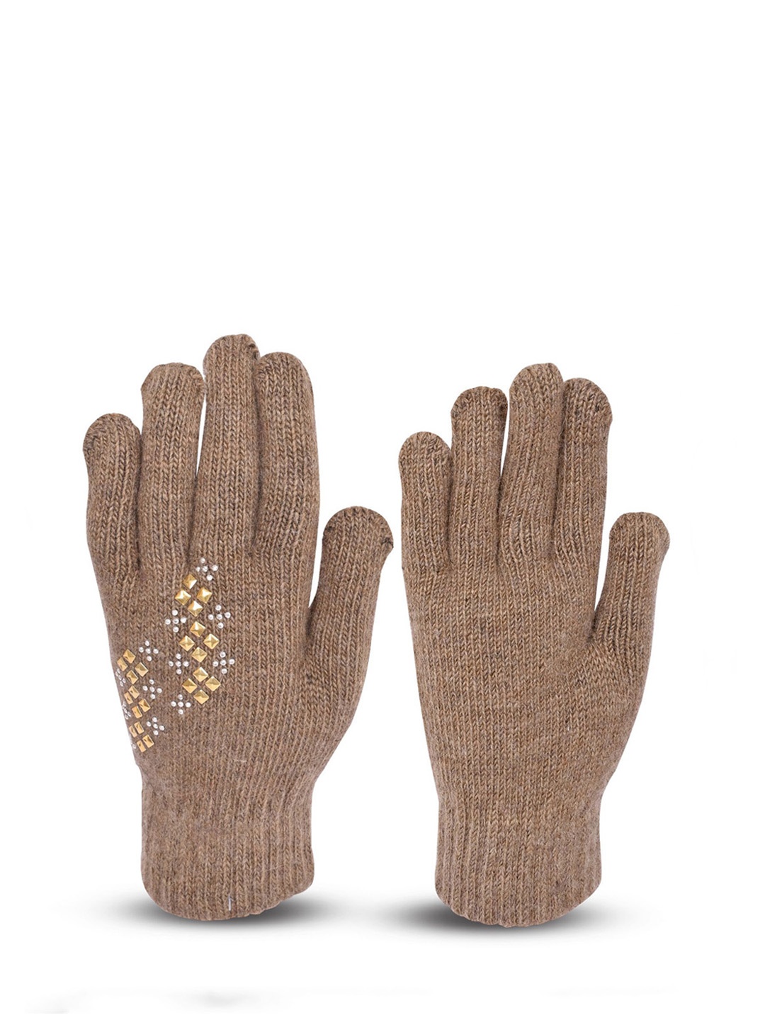 

LOOM LEGACY Women Patterned Acrylic Winter Gloves, Brown