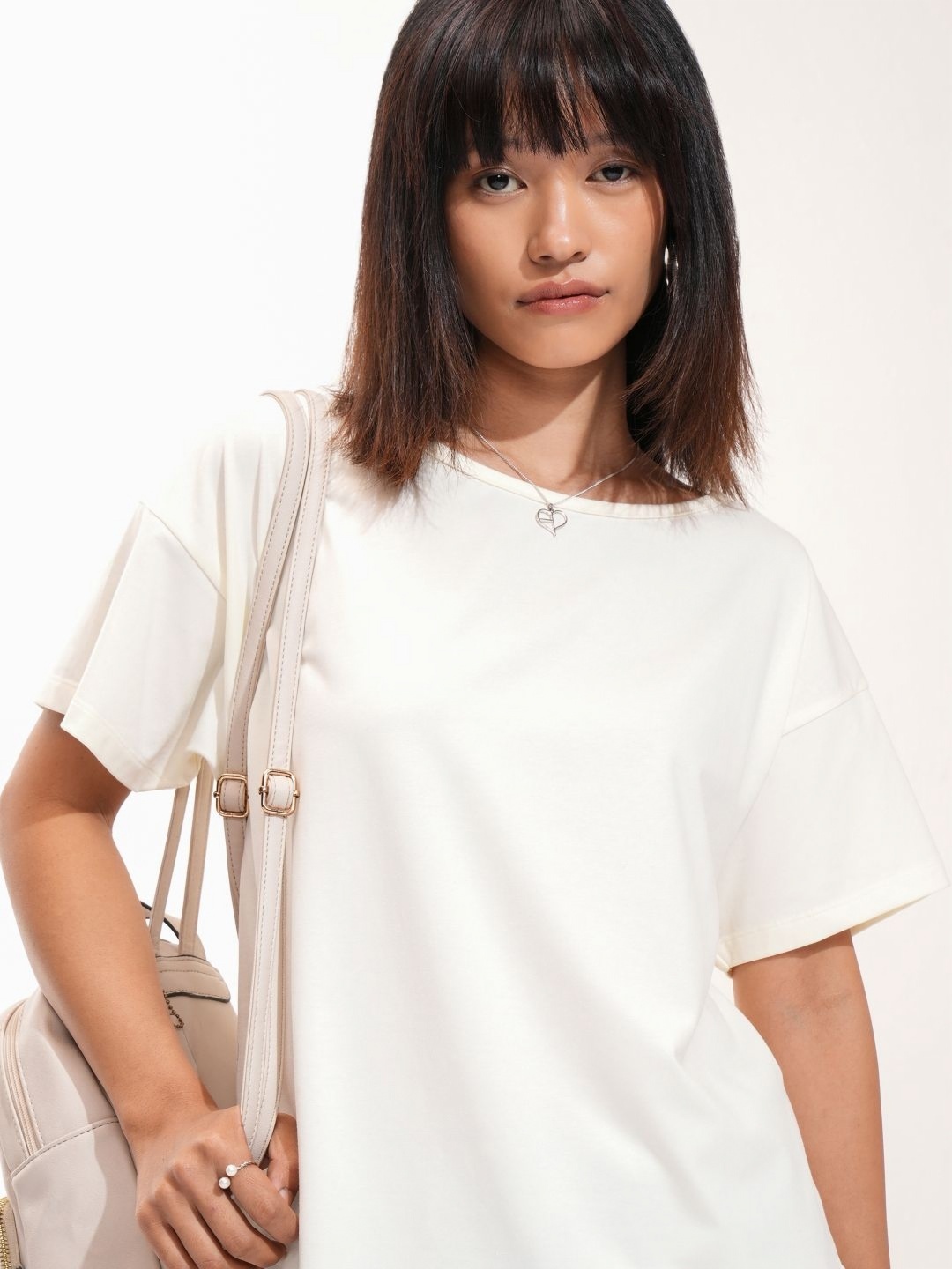 

Tokyo Talkies Women Drop-Shoulder Sleeves T-shirt, Off white